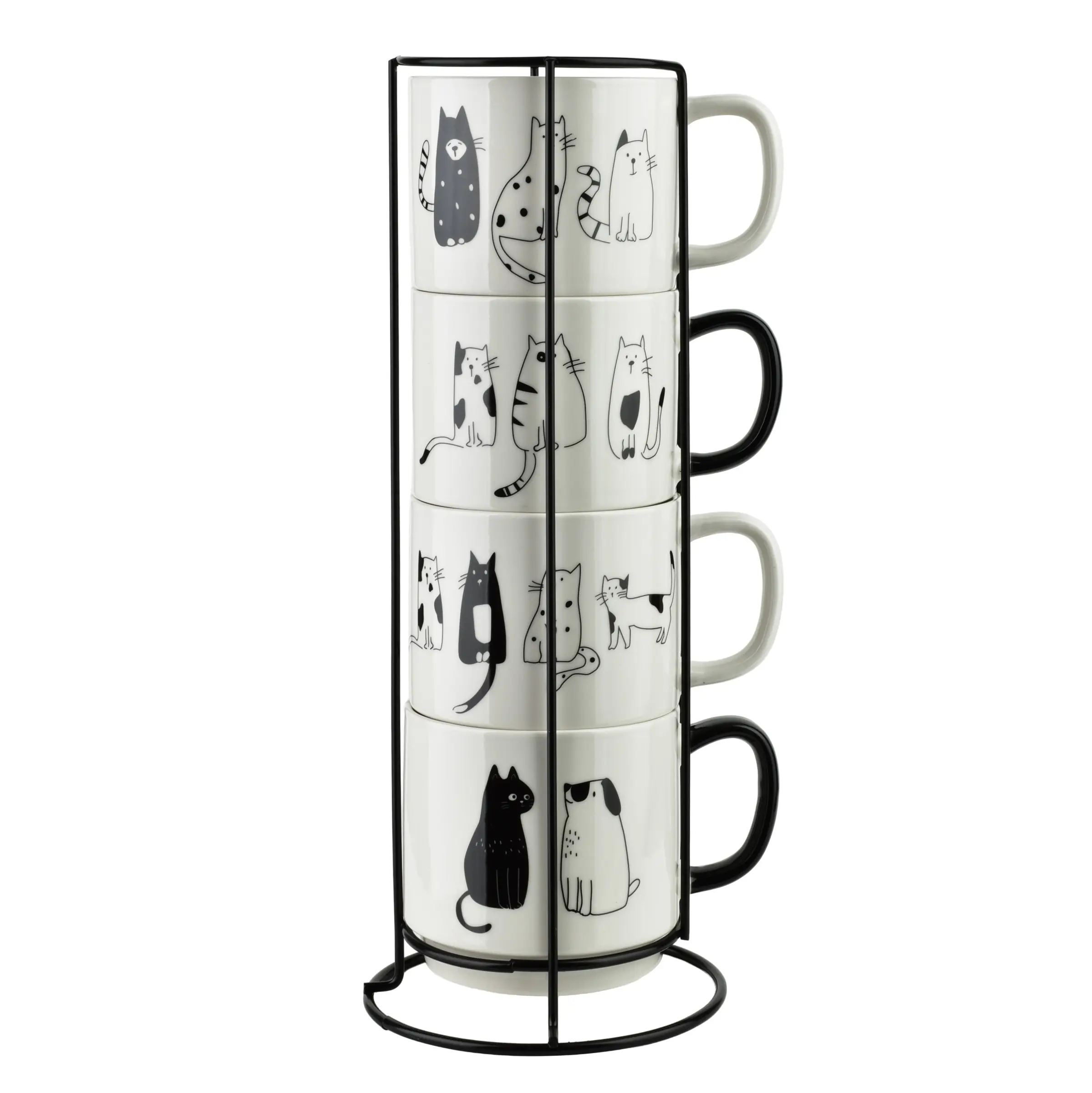 Affekdesign Sada 4 ks porcelánových hrnků COTTELLO 370 ml bílá/černá