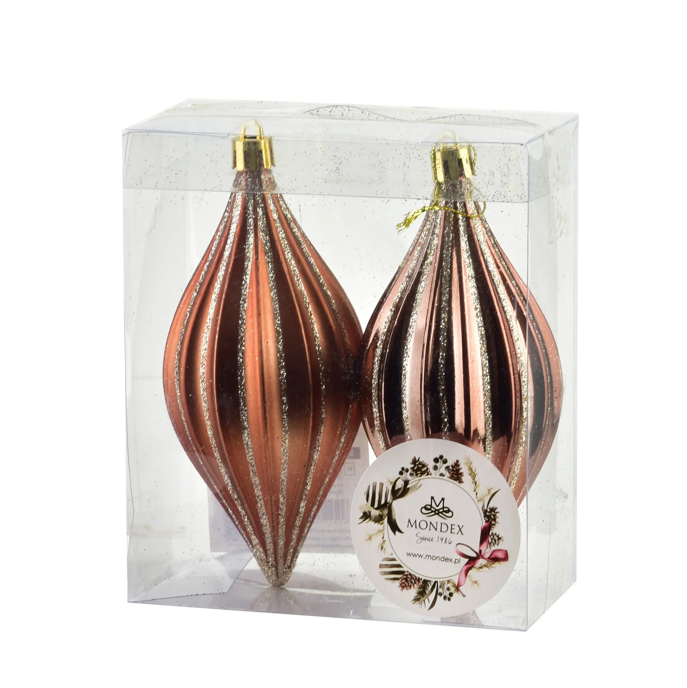 Mondex Vánoční sada 2 ks závěsných šišek SANTA LILA III 13,5 cm měděná