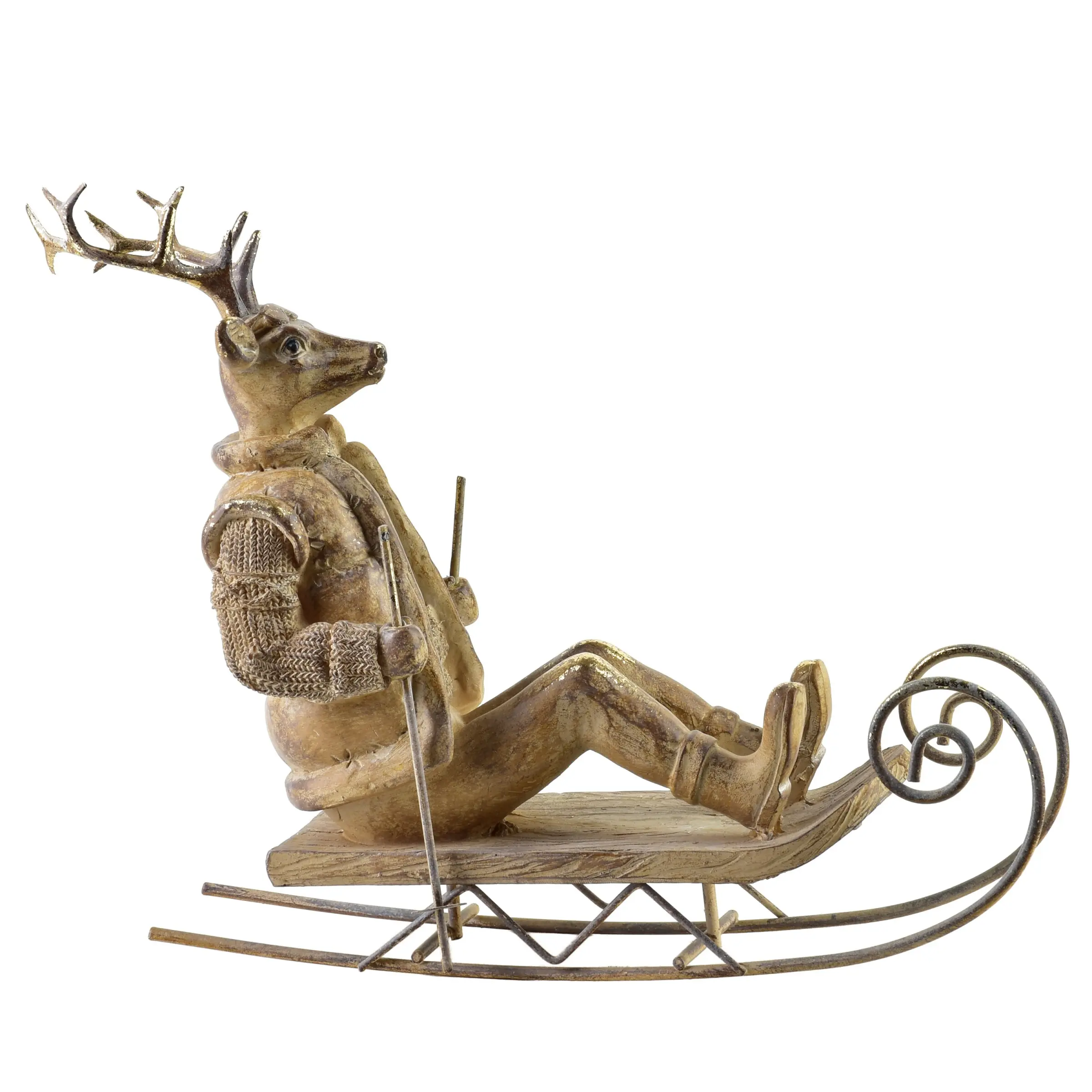 Mondex Vánoční figurka sob na saních Santa Lila 23,5 cm hnědá