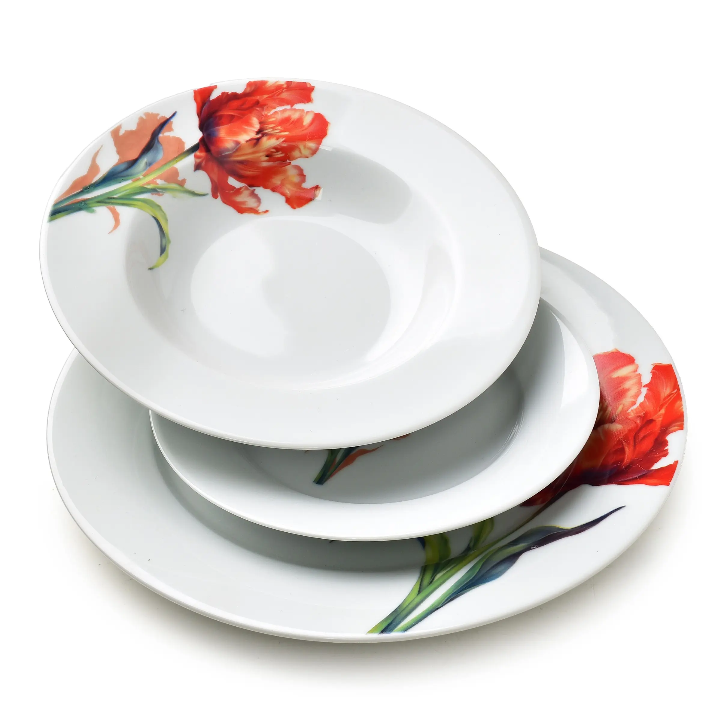 Affekdesign Porcelánová jídelní sada LEA Tulip 18 ks bílá/červená