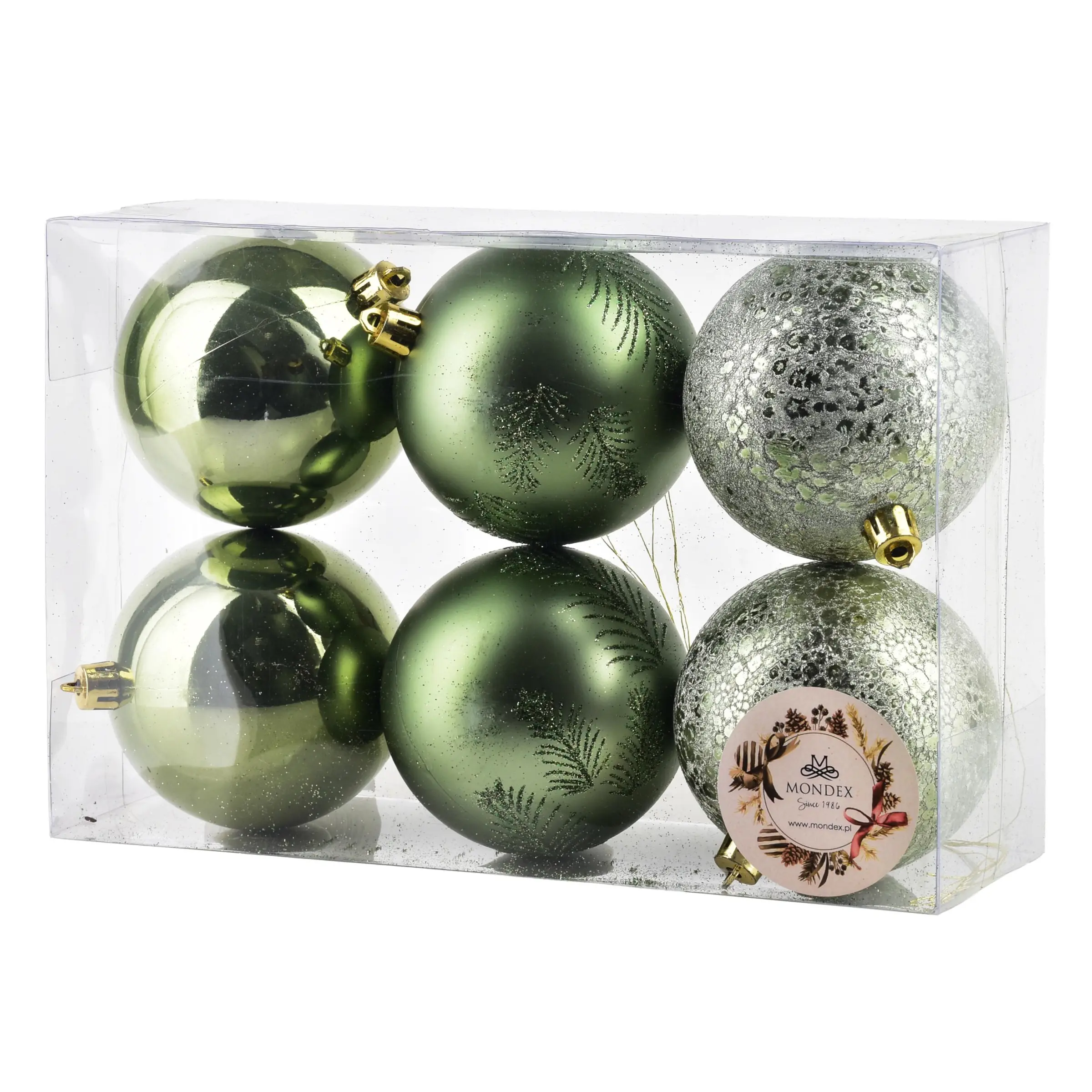 Mondex Sada 6 ks vánočních baněk Santa Lila II 8 cm zelená
