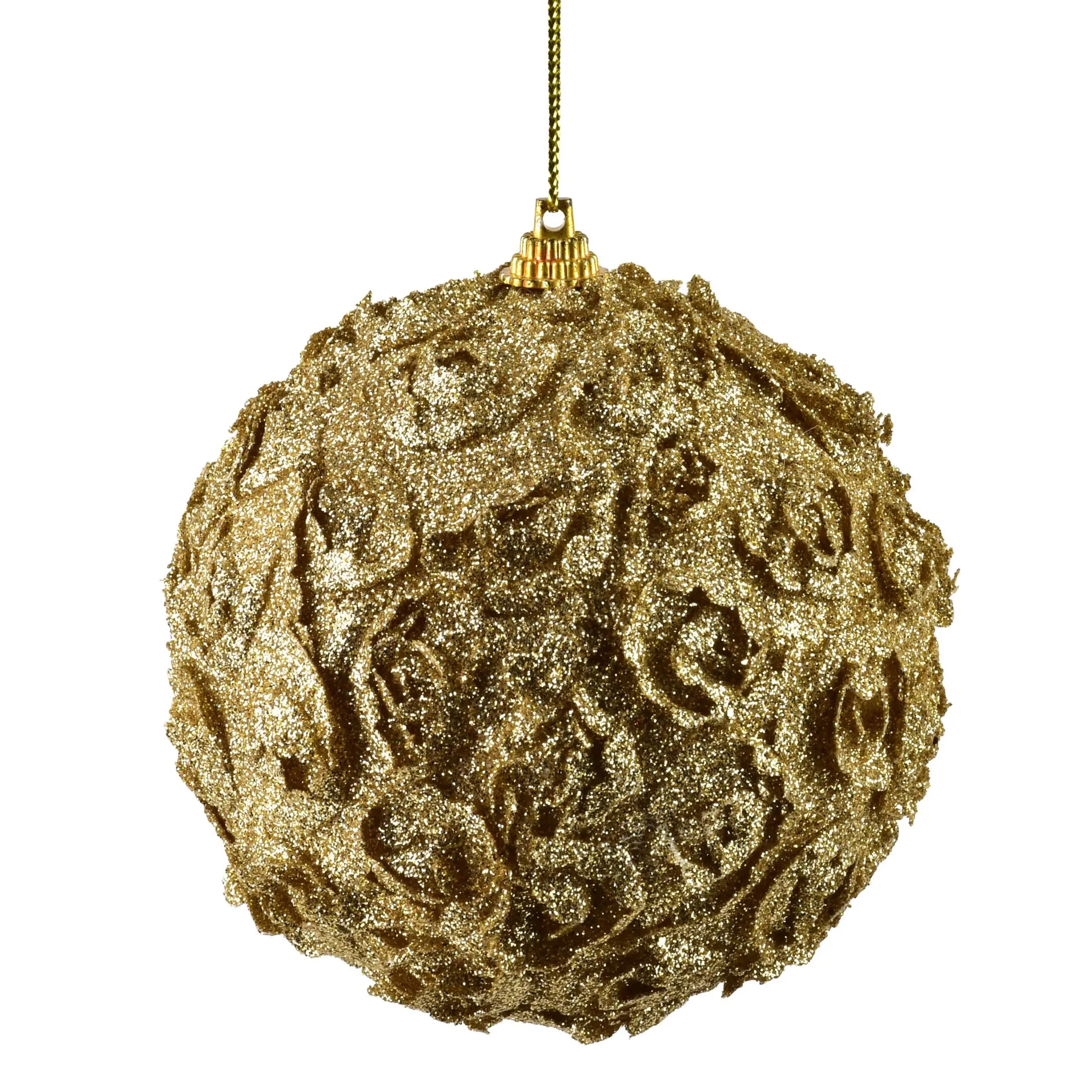 Mondex Vánoční baňka SANTA LILA Lace 10 cm světle zlatá