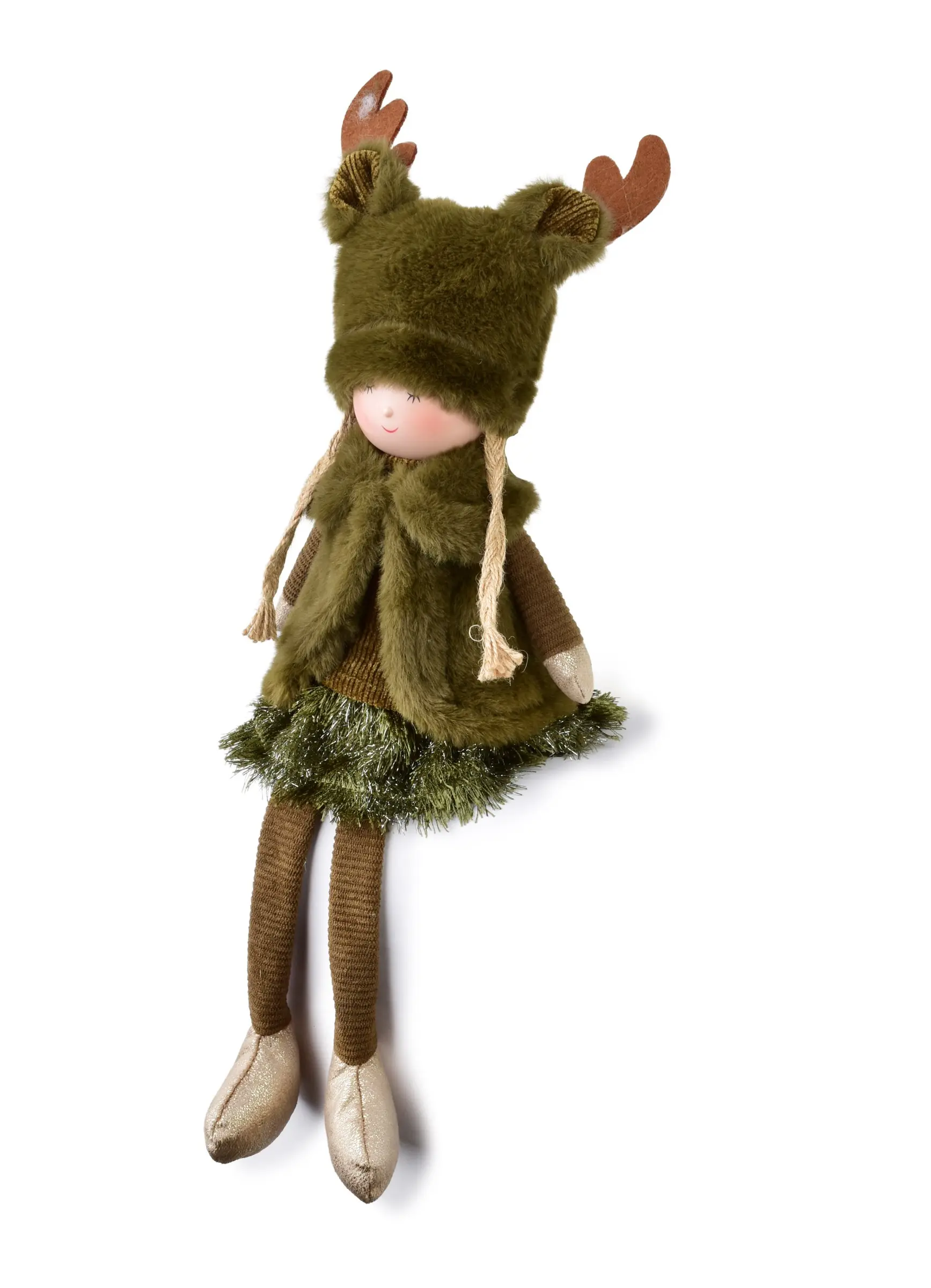 Mondex Vánoční figurka Santa Lila Sedící dívka 25/47 cm zelená