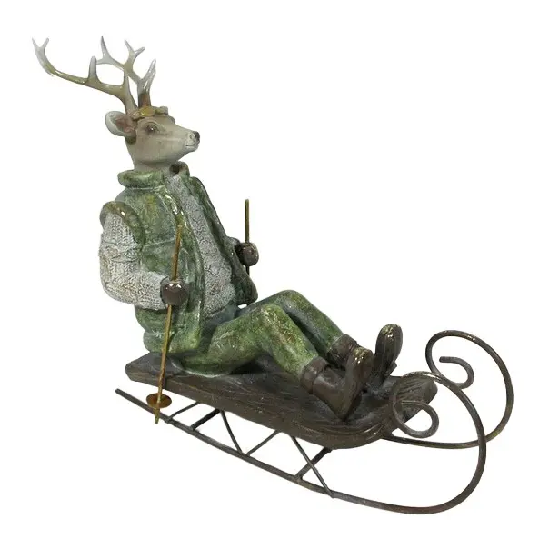 Mondex Vánoční figurka Santa Lila Jelen na saních 29,5 cm zelená