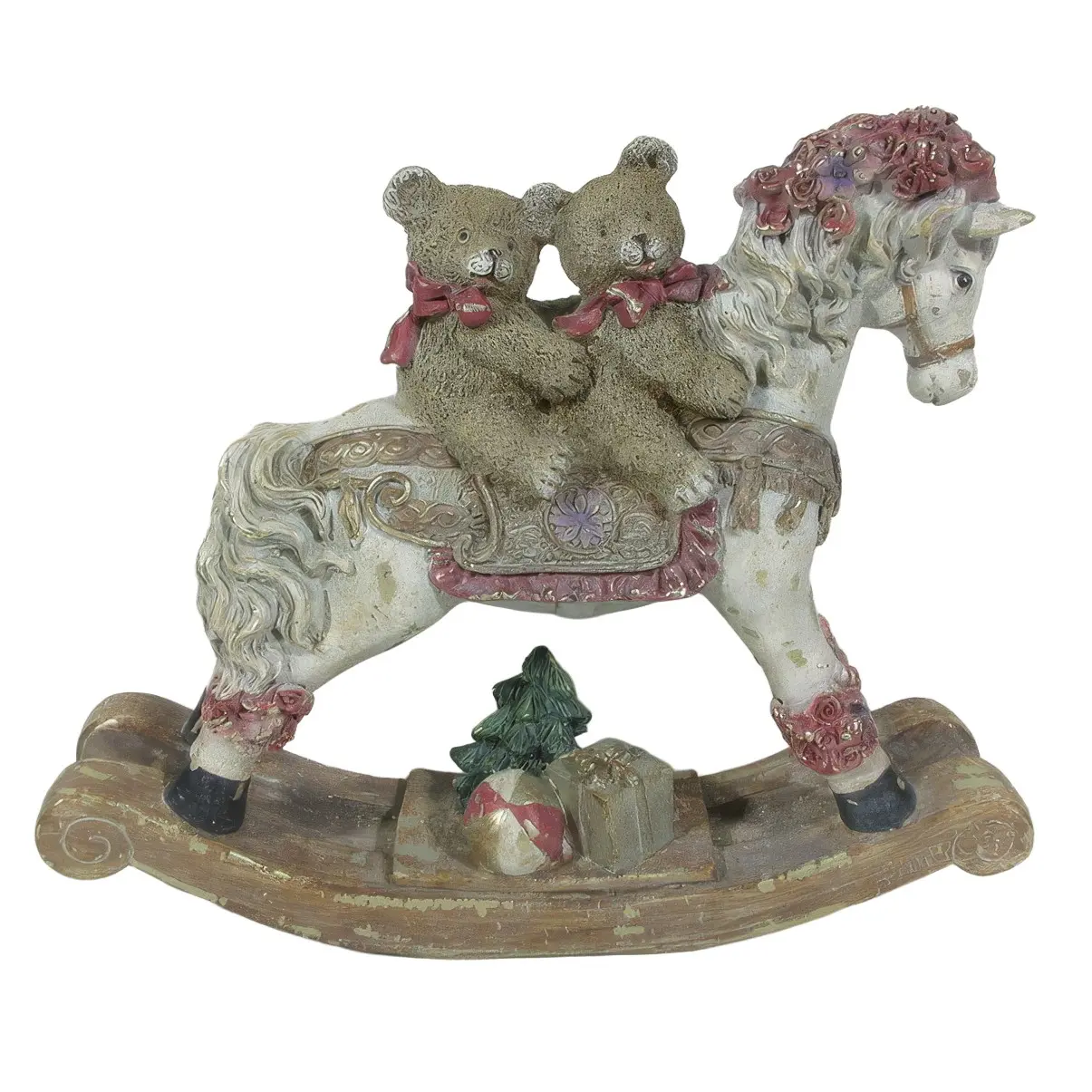 Mondex Vánoční figurka Santa Lila Houpací kůň s medvídky 25,5 cm béžová