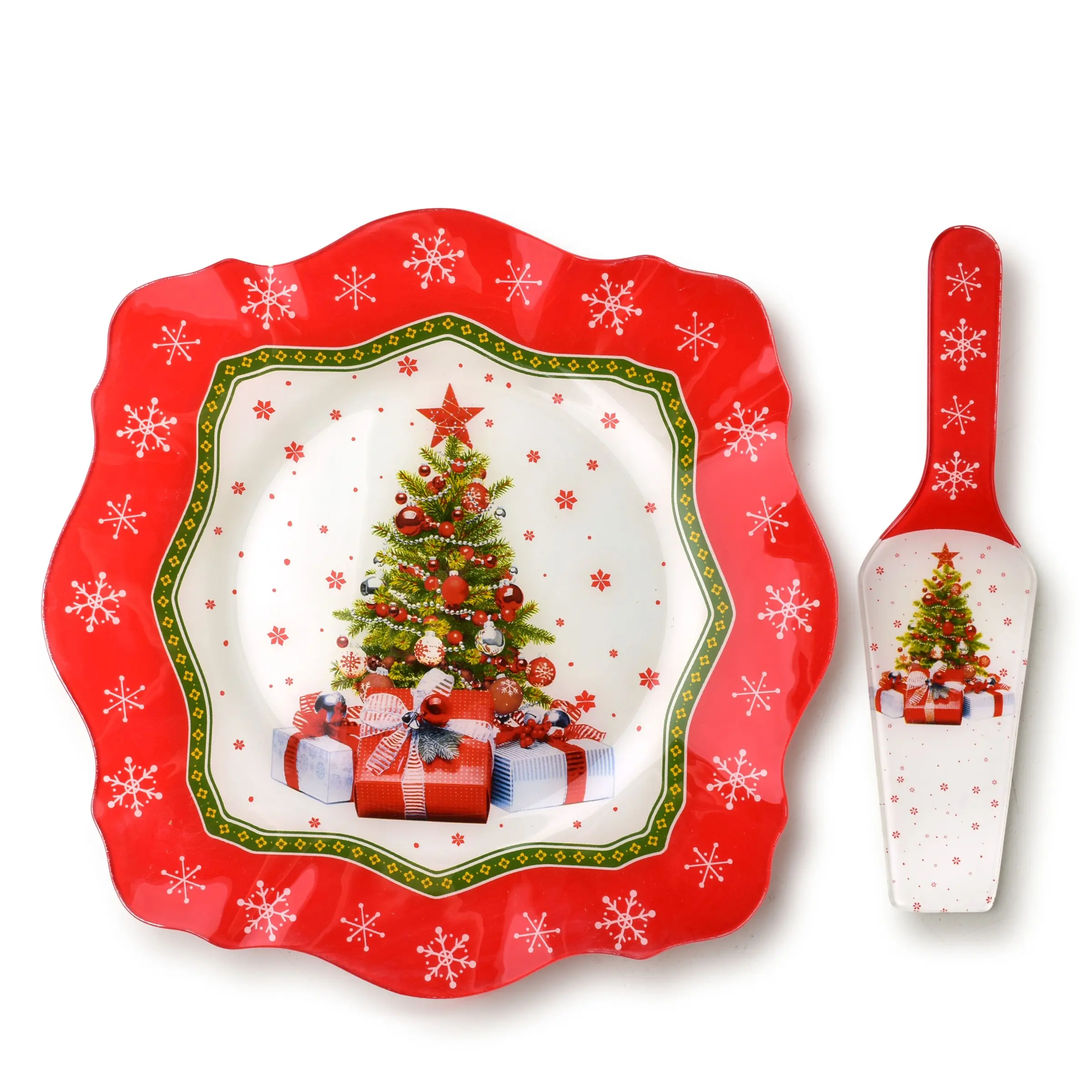 Mondex Vánoční skleněný talíř s lopatkou Santa Lila 30,5 cm bílo-červený