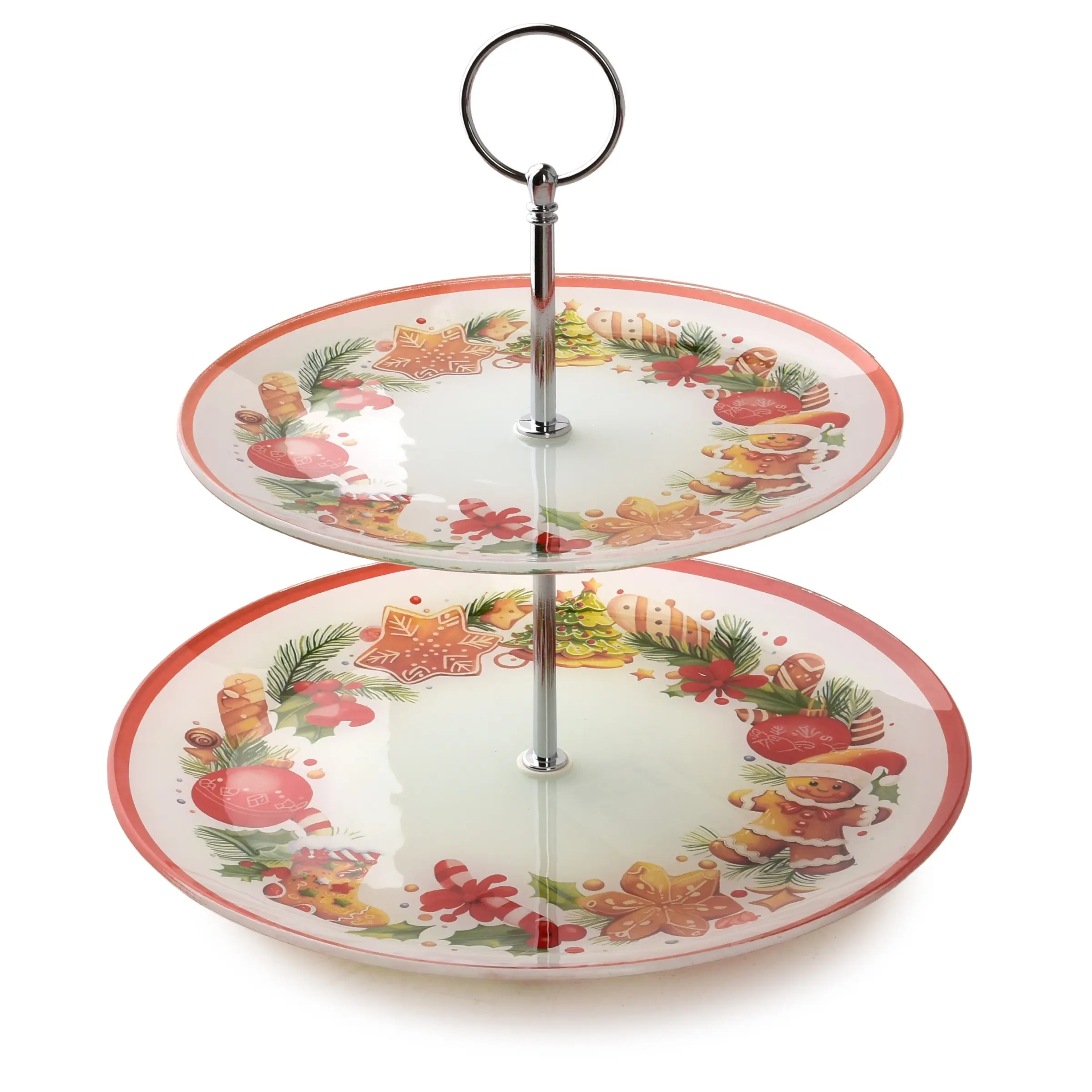 Mondex Vánoční dvoupatrový servírovací podnos Santa Lila bílo-červený