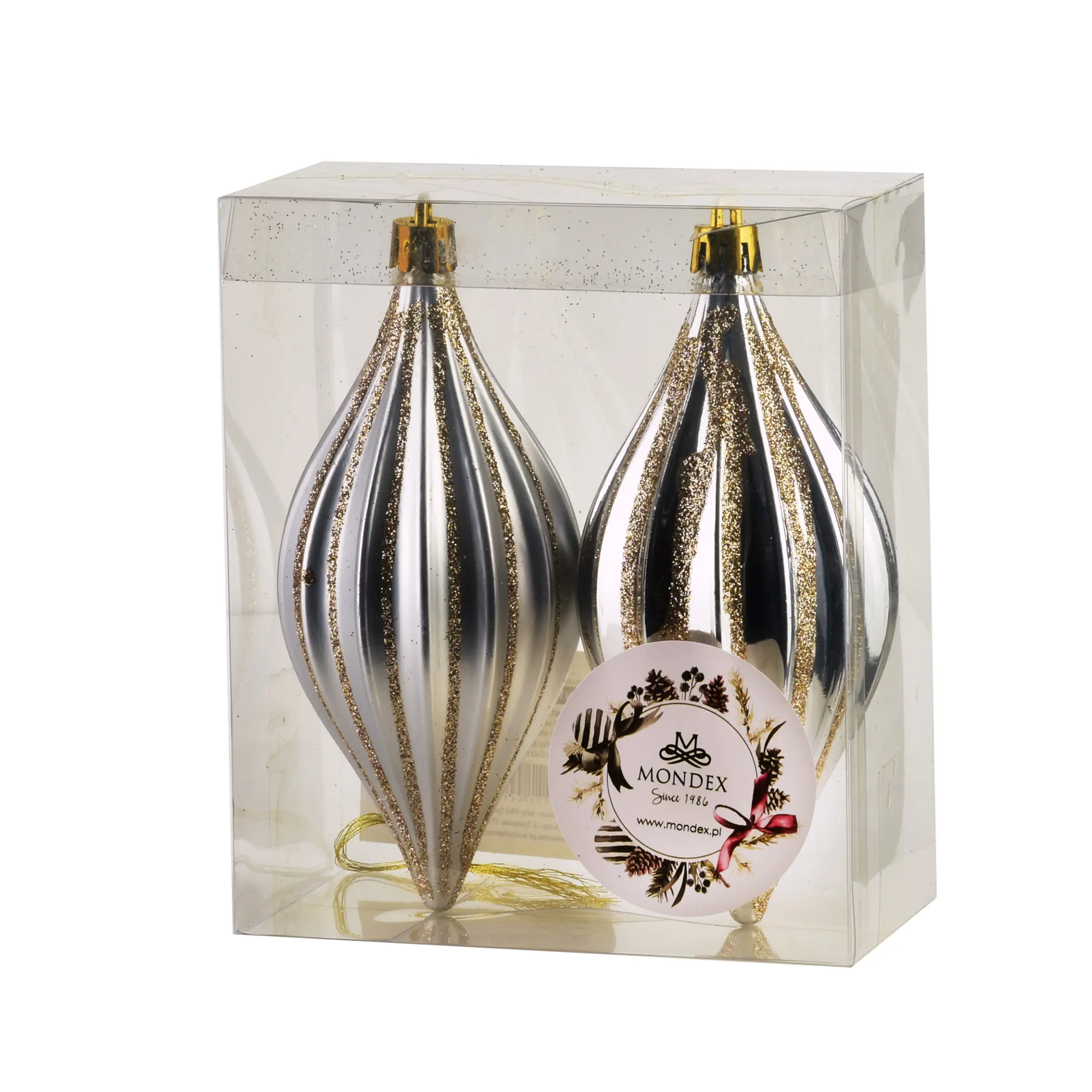 Mondex Vánoční sada 2 ks závěsných šišek SANTA LILA II 17 cm stříbrná