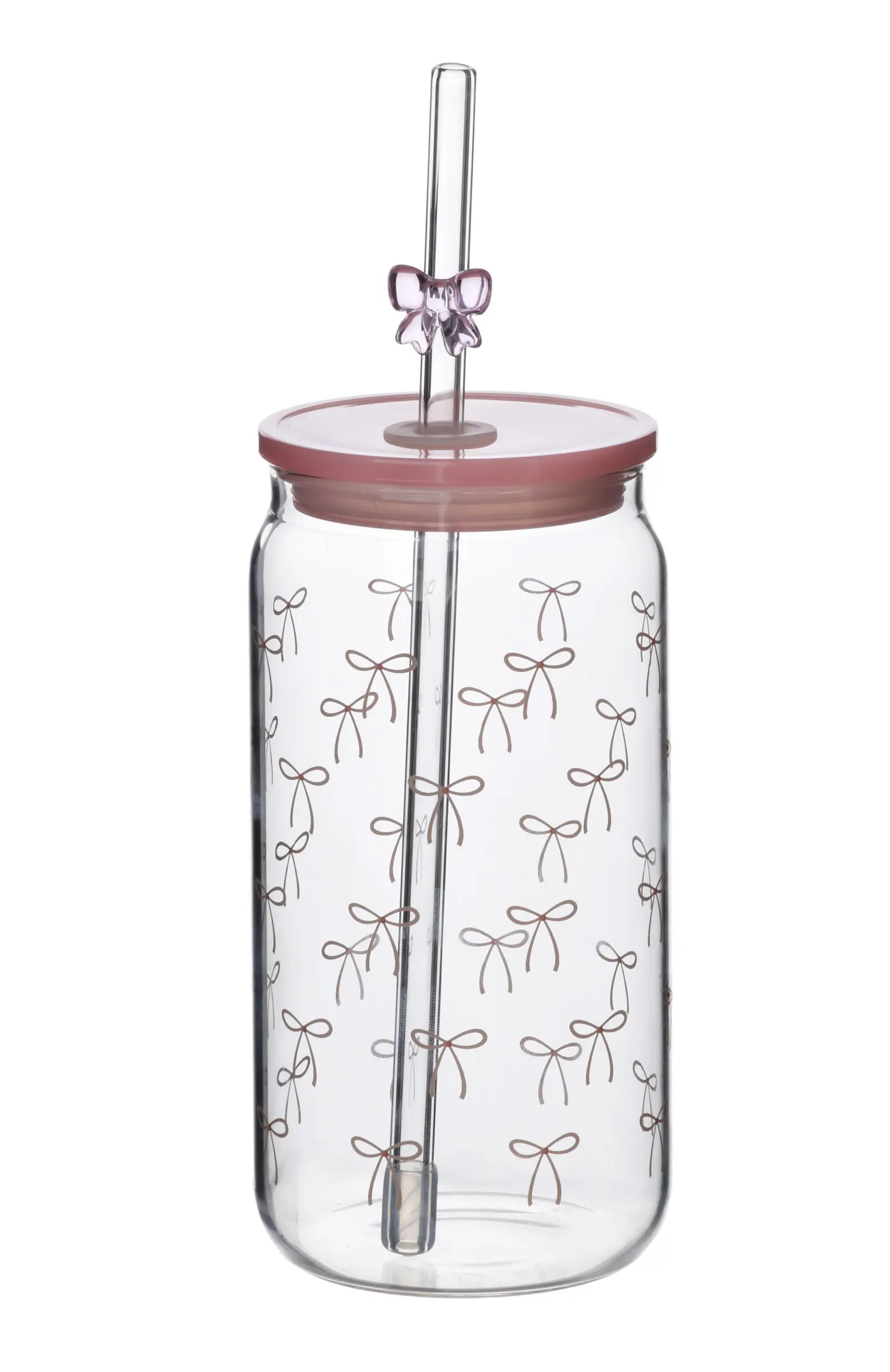 Allesken Skleněný hrnek PETER RIBBON 480 ml se slámkou čirý