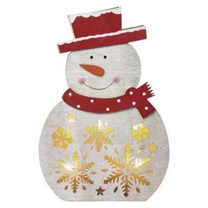 EMOS Dřevěný LED vánoční sněhulák Cecil s časovačem 30 cm teplá bílá