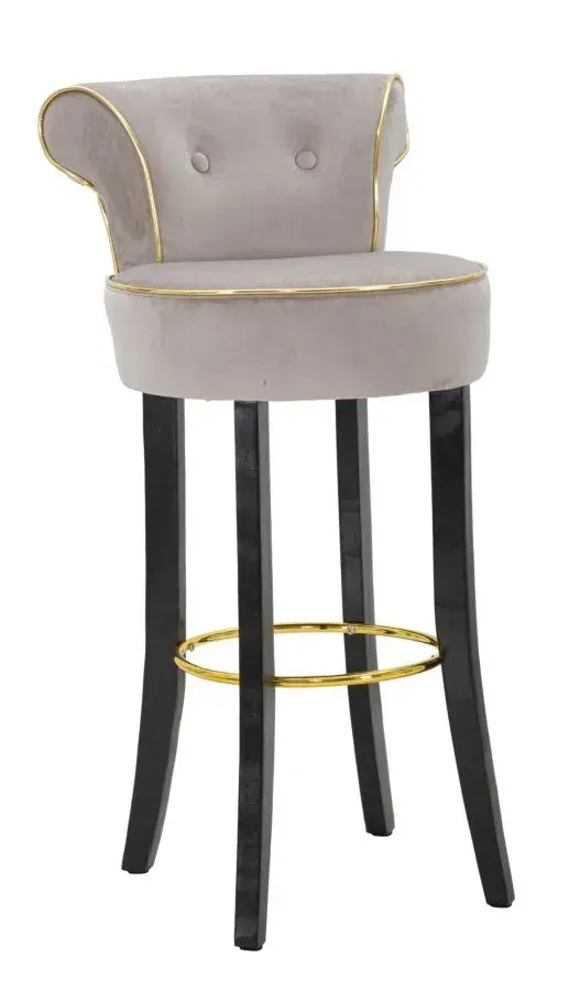 Estila Designová art deco šedá barová židle Vivienne s černými nožičkami se zahnutou opěrkou se zlatými detaily 96 cm
