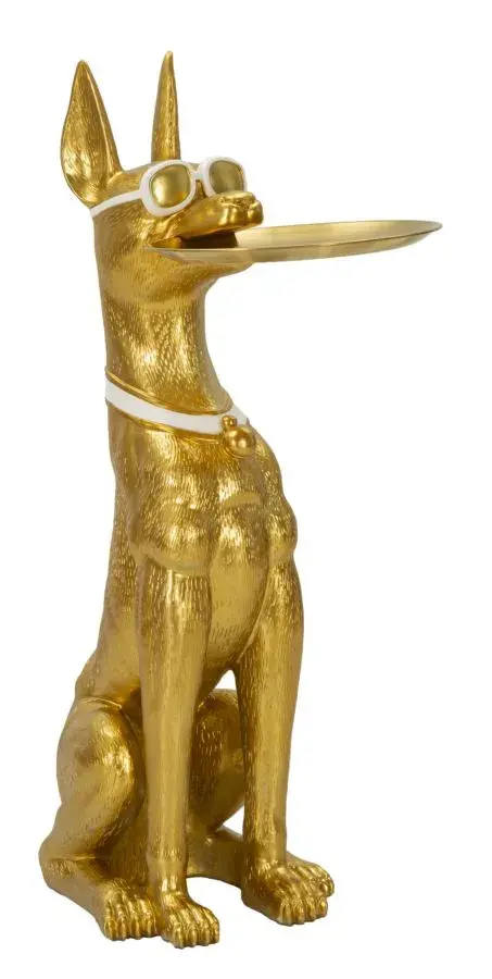 Mauro Ferretti Dekorativní socha Dog Pit s podnosem 91 cm zlatá