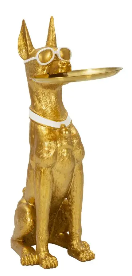 Mauro Ferretti Dekorativní socha Dog Pit s podnosem 74 cm zlatá