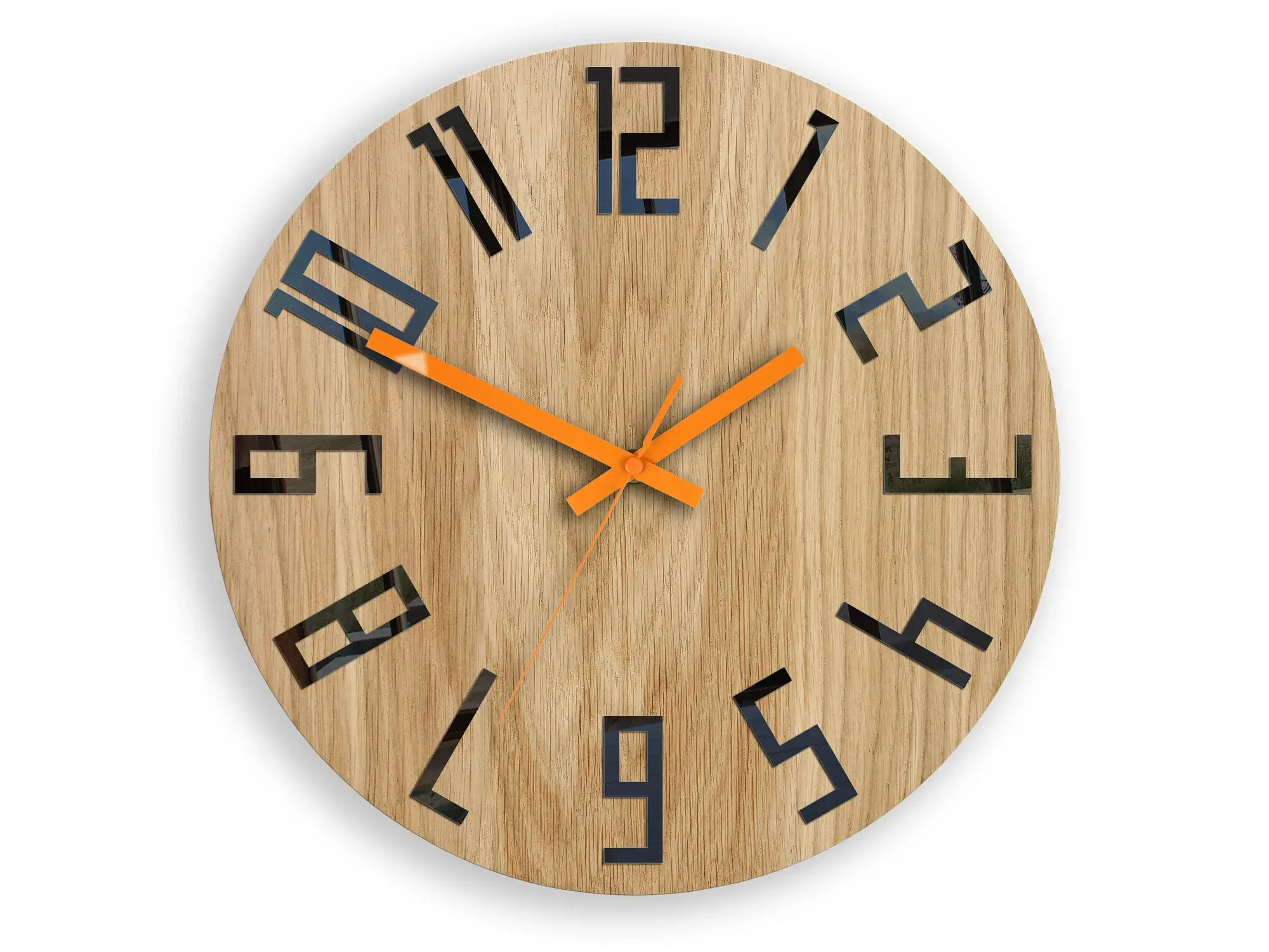 ModernClock Dřevěné nástěnné hodiny Slim 33 cm černé/oranžové/hnědé