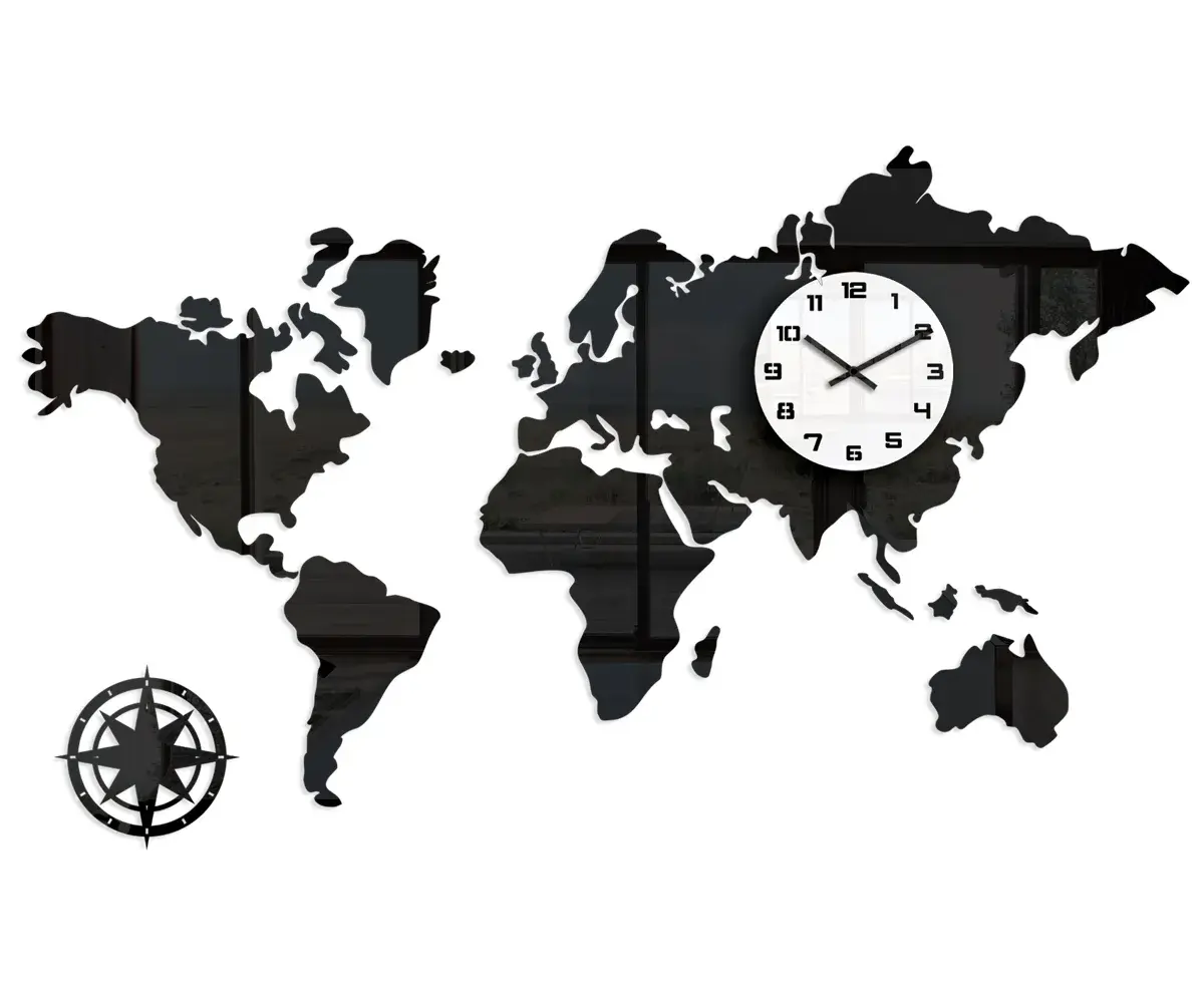 ModernClock 3D nalepovací hodiny Continents černo-bílé