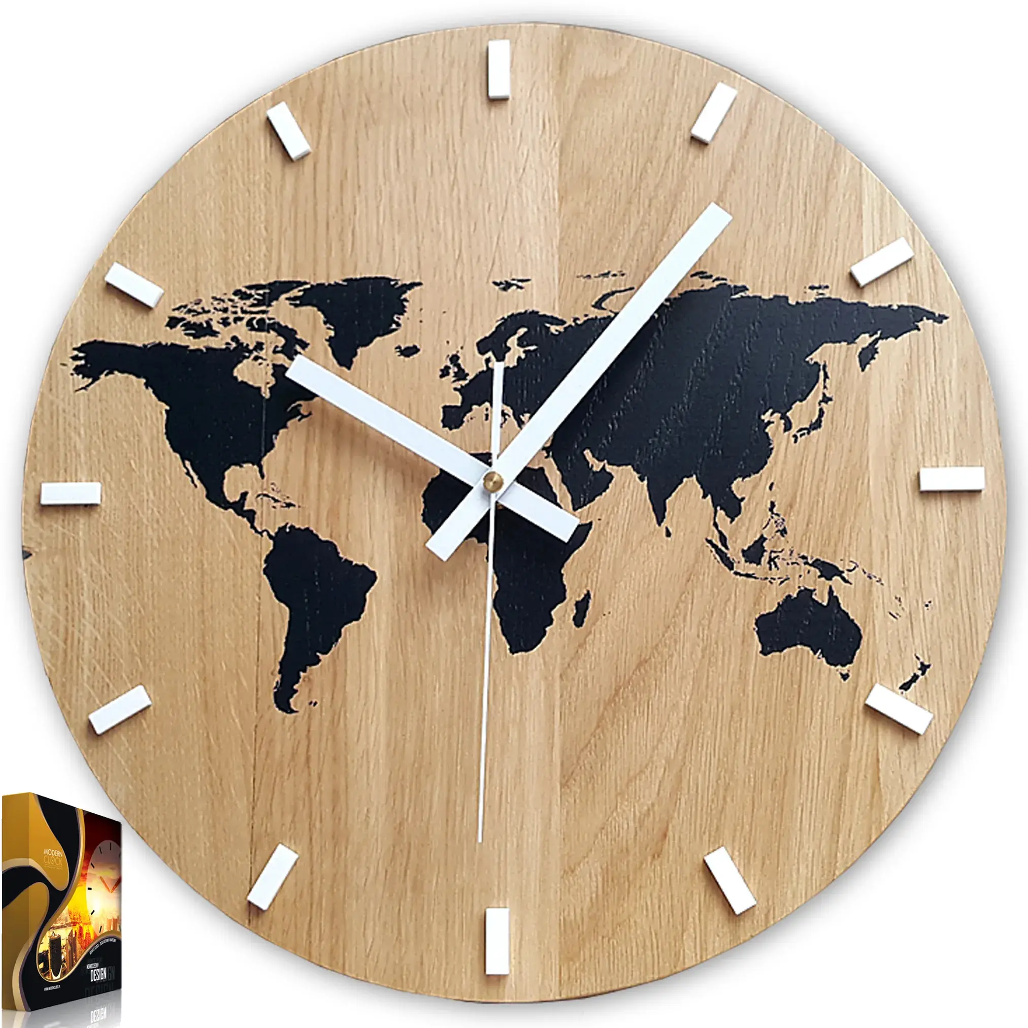 ModernClock Nástěnné hodiny World Wood černé