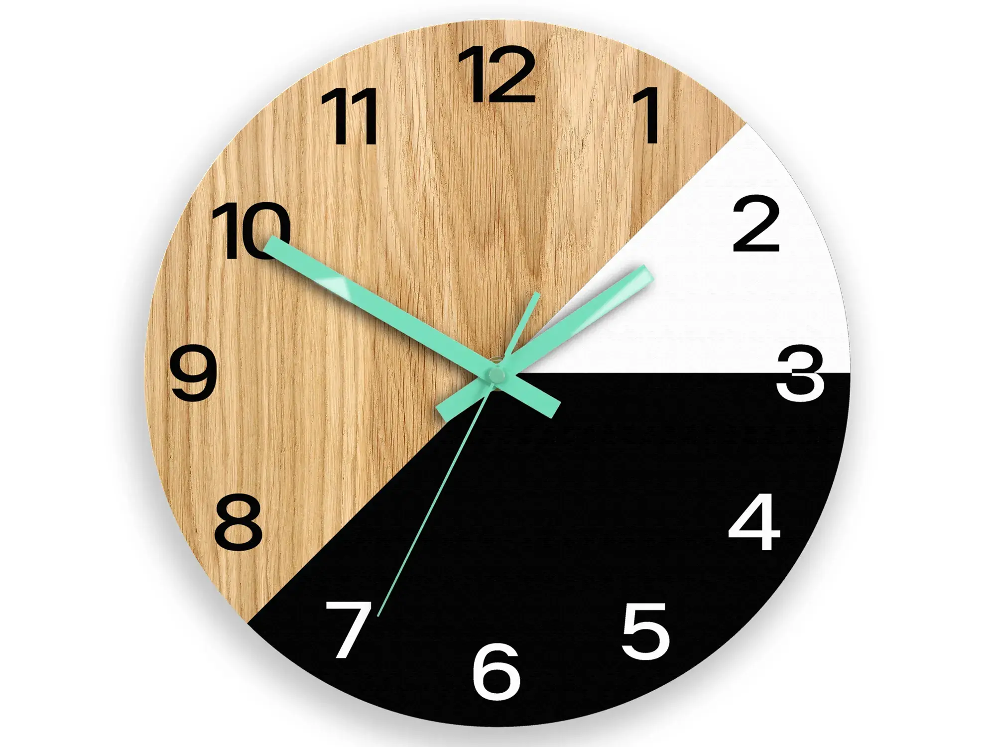 ModernClock Dřevěné nástěnné hodiny Texas 33 cm černé/mint
