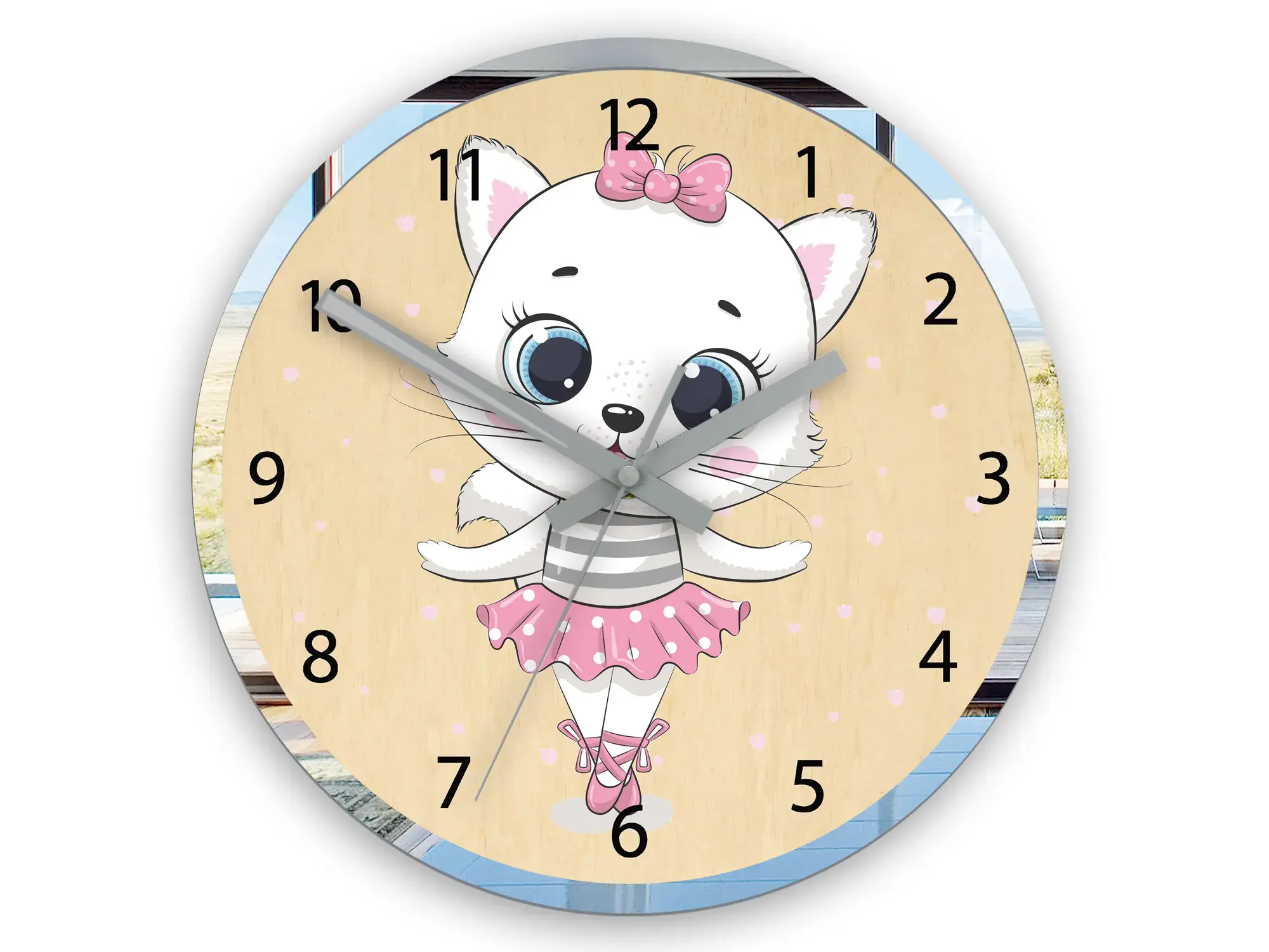 ModernClock Dětské nástěnné hodiny Mirro Kotě 30 cm vícebarevné