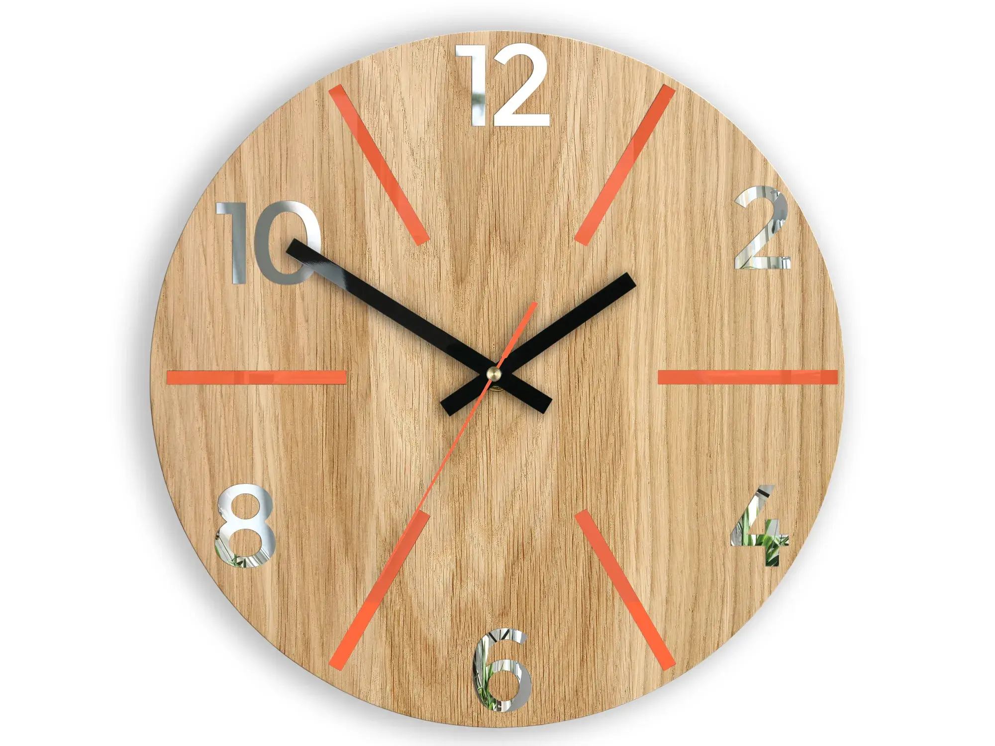 ModernClock Dřevěné nástěnné hodiny Aksel 33 cm dub přírodní/oranžové