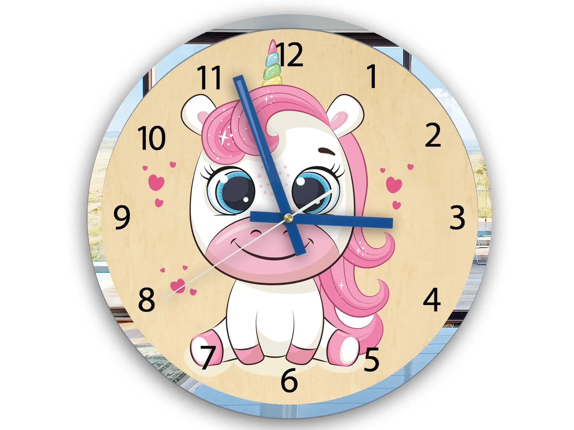 ModernClock Dětské nástěnné hodiny Mirro Jednorožec 30 cm vícebarevné