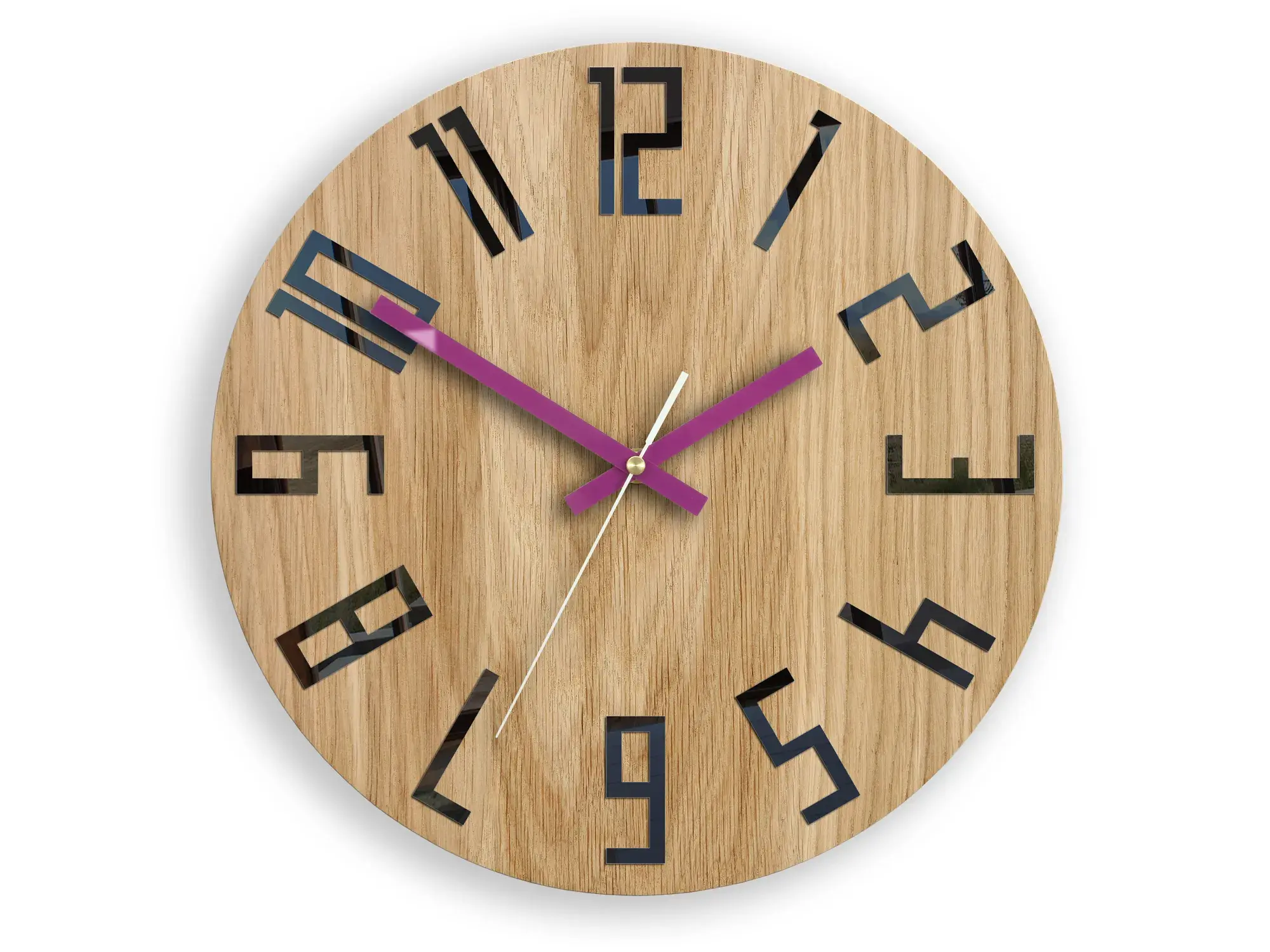 ModernClock Dřevěné nástěnné hodiny Slim 33 cm černé/fialové/hnědé