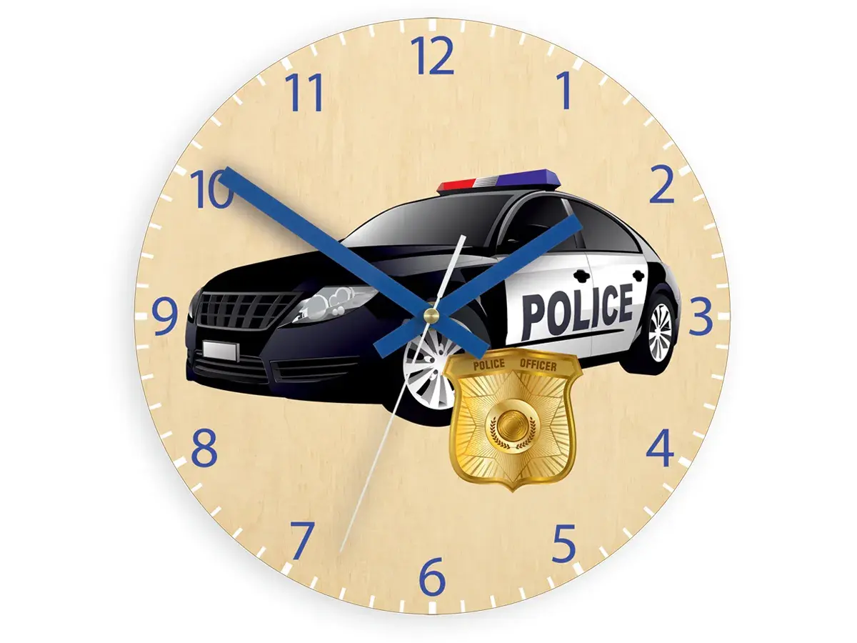 ModernClock Dětské nástěnné hodiny Ami Policejní auto 30 cm vícebarevné