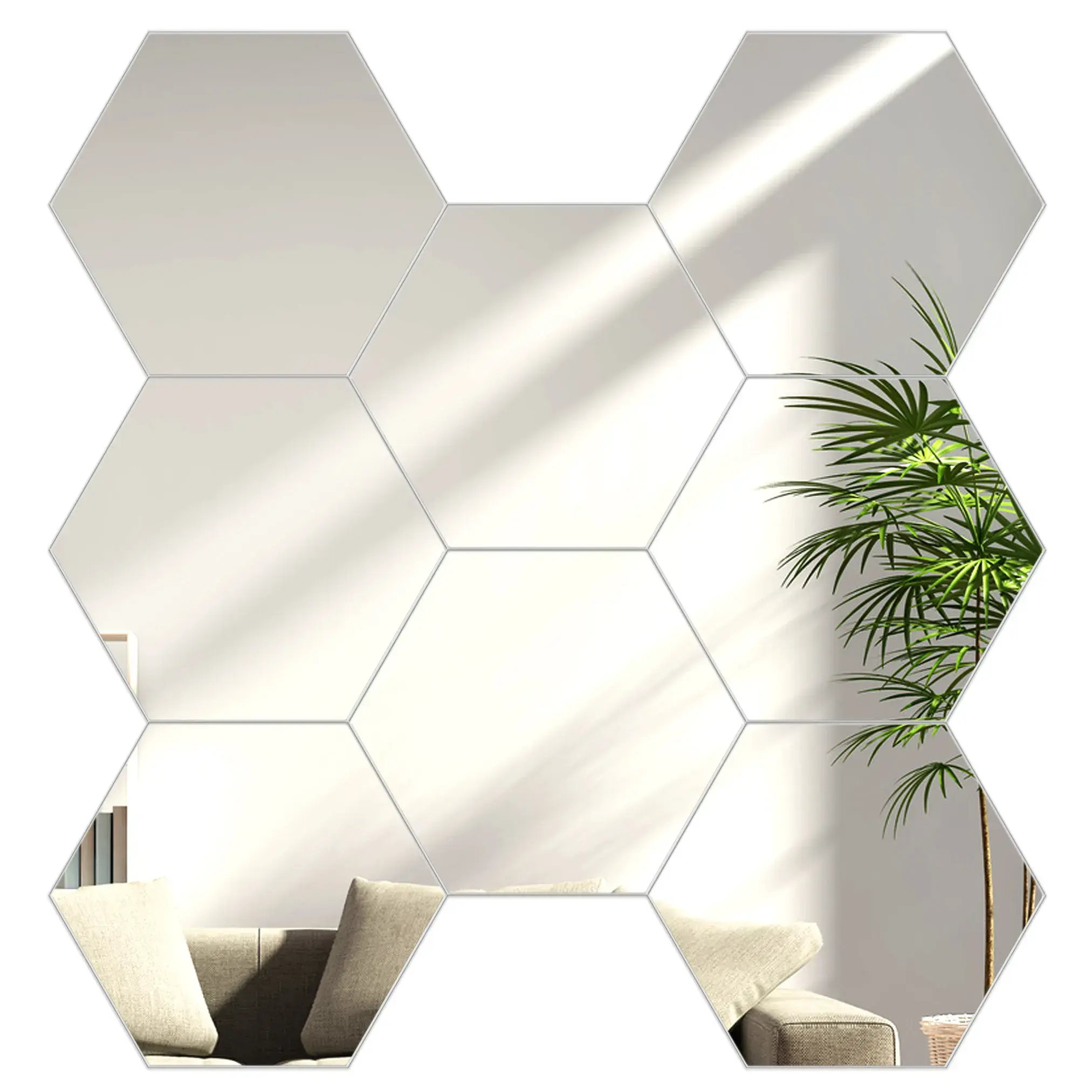 ModernClock Nástěnné samolepící zrcadlo Hexagon stříbrné