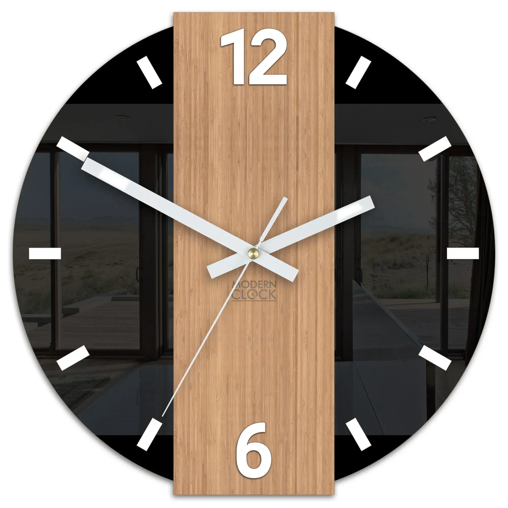 ModernClock Bambusové nástěnné hodiny Primo 30 cm hnědé/černé