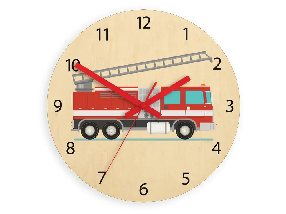 ModernClock Dětské nástěnné hodiny Ami Hasičské auto 30 cm vícebarevné