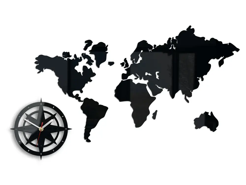ModernClock Nástěnné samolepící hodiny World 77 cm černé