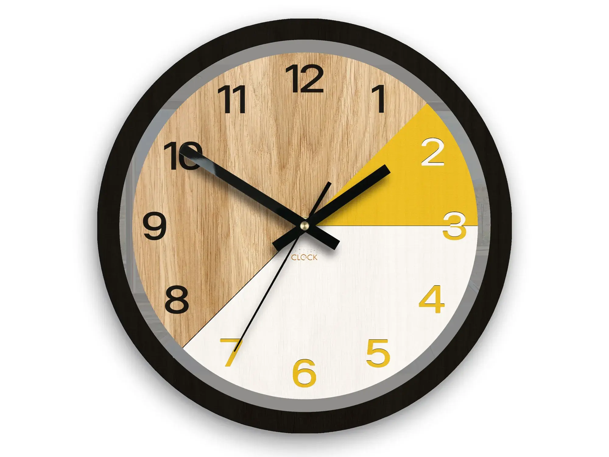 ModernClock Dřevěné nástěnné hodiny Paris 33 cm žluté/černé