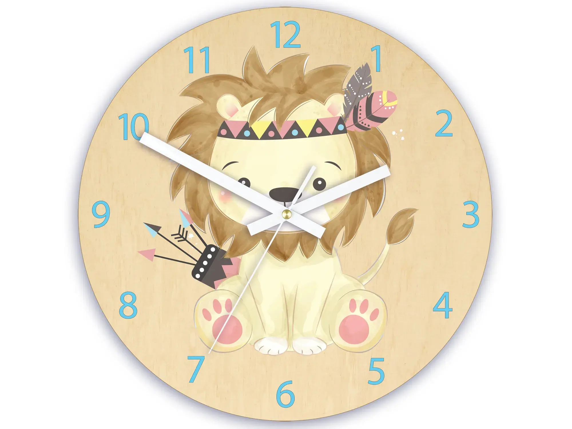 ModernClock Dětské nástěnné hodiny Ami Lev indián 30 cm vícebarevné