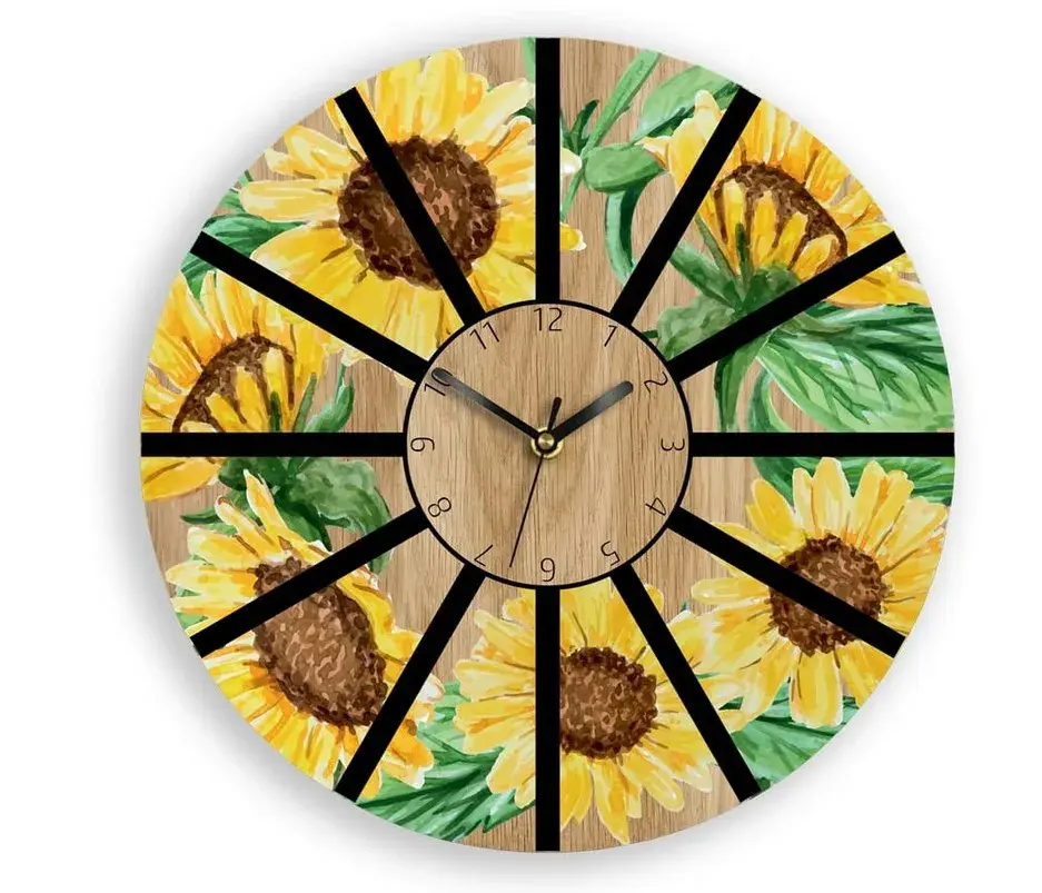 ModernClock Nástěnné hodiny Slunečnice hnědo-žluté