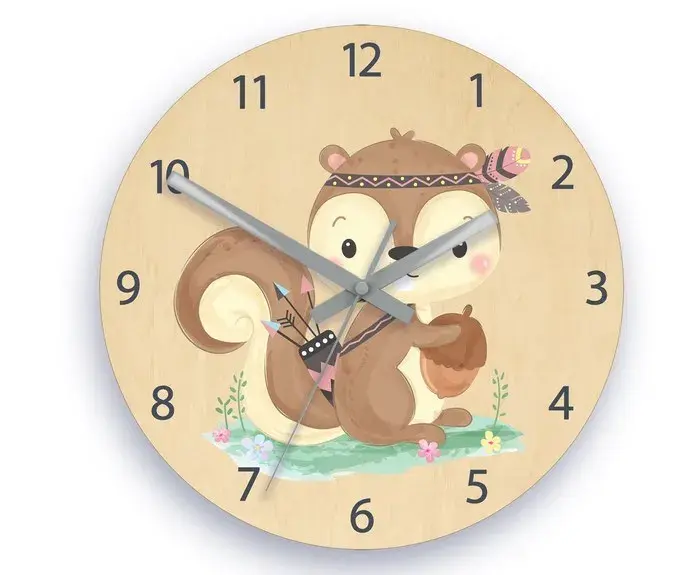 ModernClock Dětské nástěnné hodiny Ami Veverka indián 30 cm vícebarevné