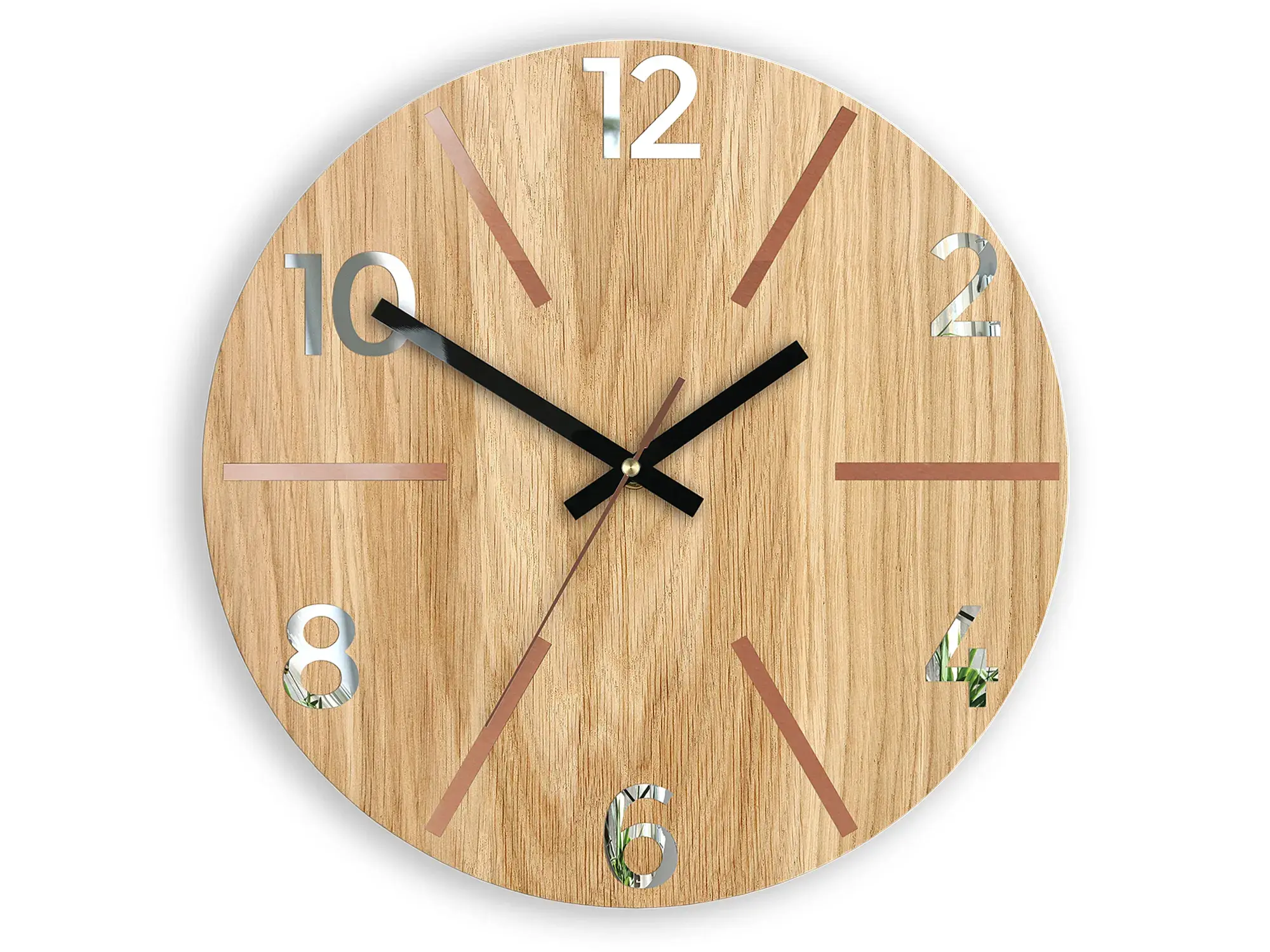 ModernClock Dřevěné nástěnné hodiny Aksel 33 cm dub přírodní/měděné