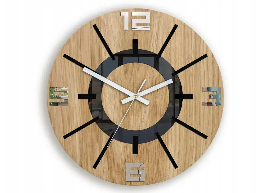 ModernClock Nástěnné hodiny Aksel Wood černo-zrcadlové