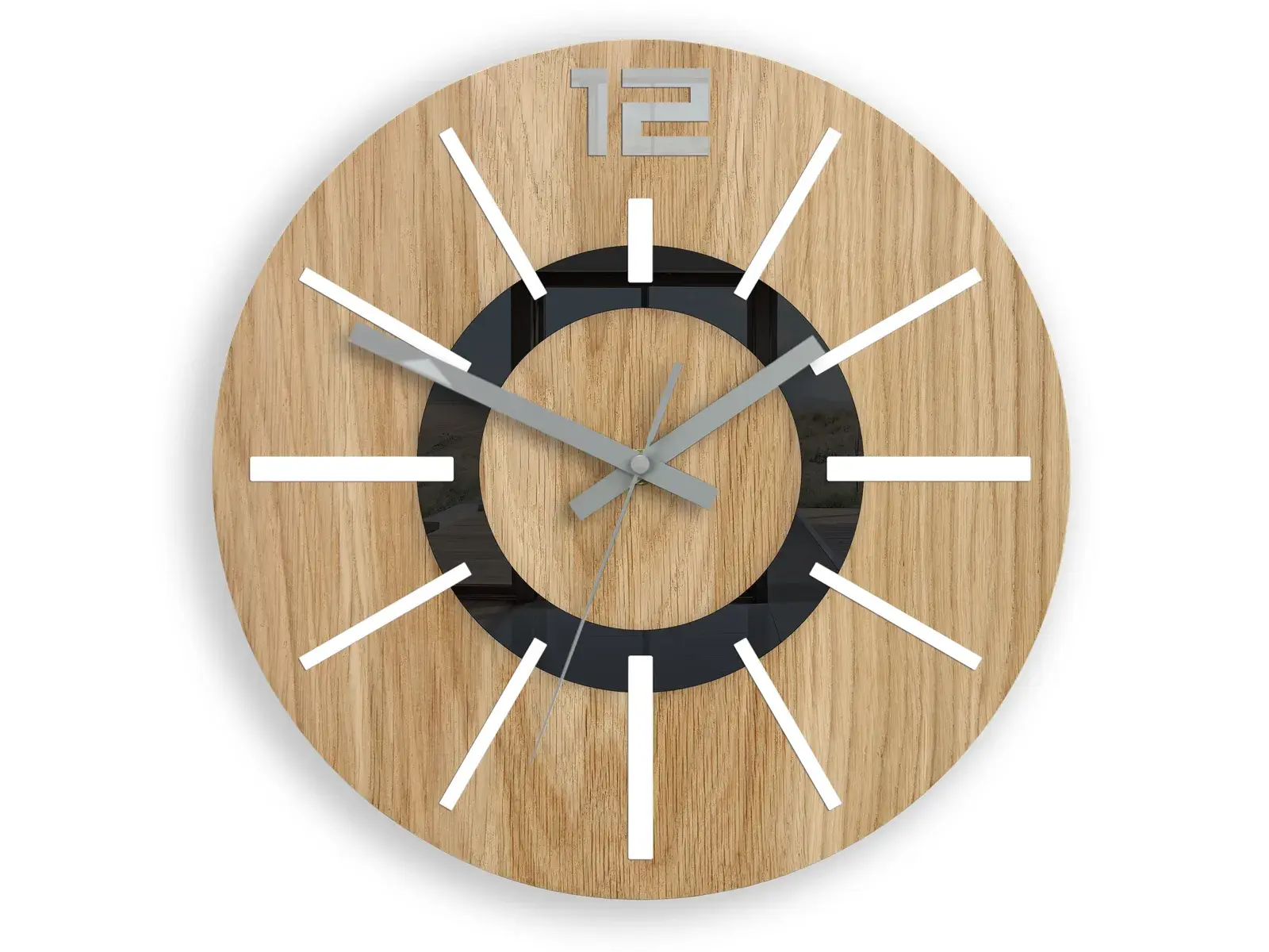 ModernClock Dřevěné nástěnné hodiny Nordic 33 cm dub přírodní/bílé