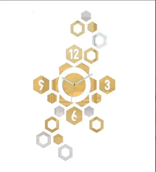 ModernClock 3D nalepovací hodiny Hexagon zlato-zrcadlové