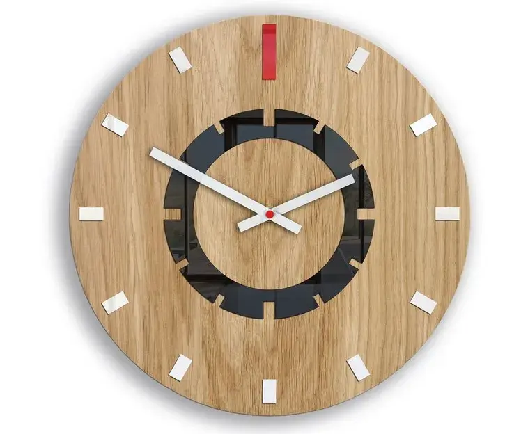 ModernClock Dřevěné nástěnné hodiny Atena 33 cm červené/bílé