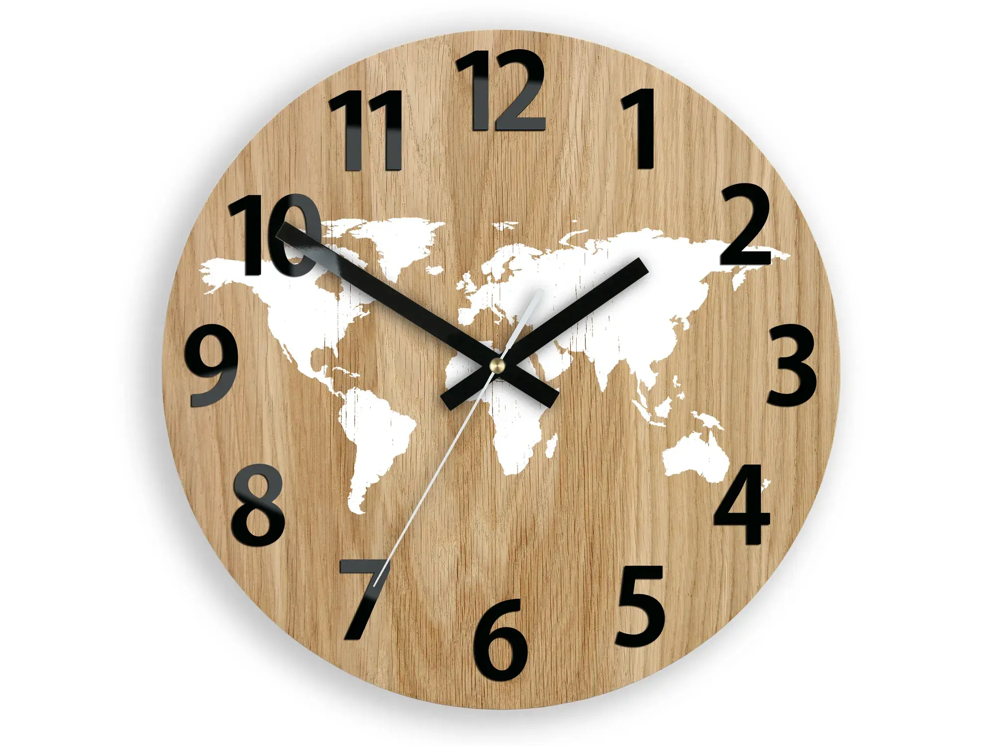 ModernClock Dřevěné nástěnné hodiny Mapa Wood 33 cm hnědé/bílé