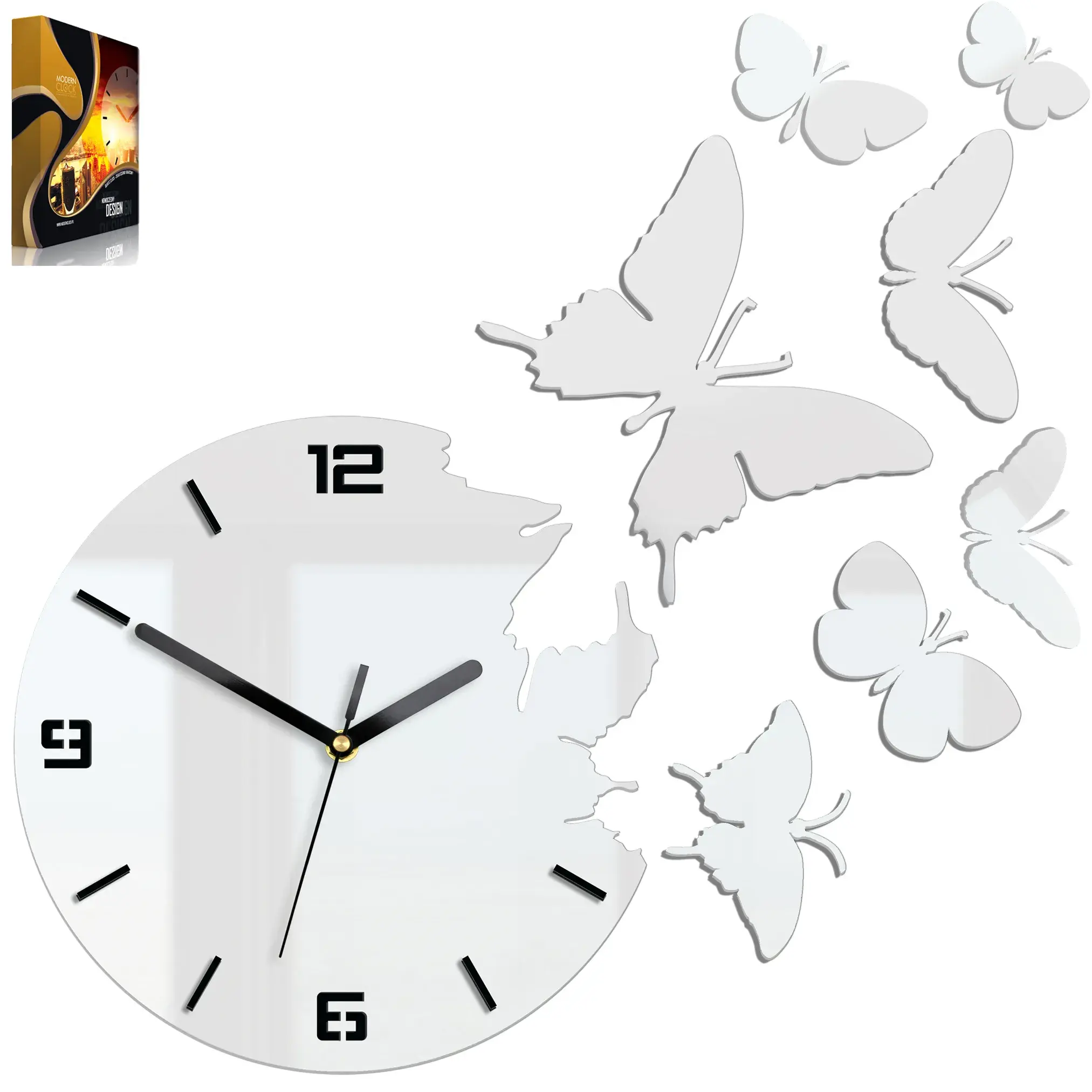 ModernClock 3D nalepovací hodiny Butterfly bílé