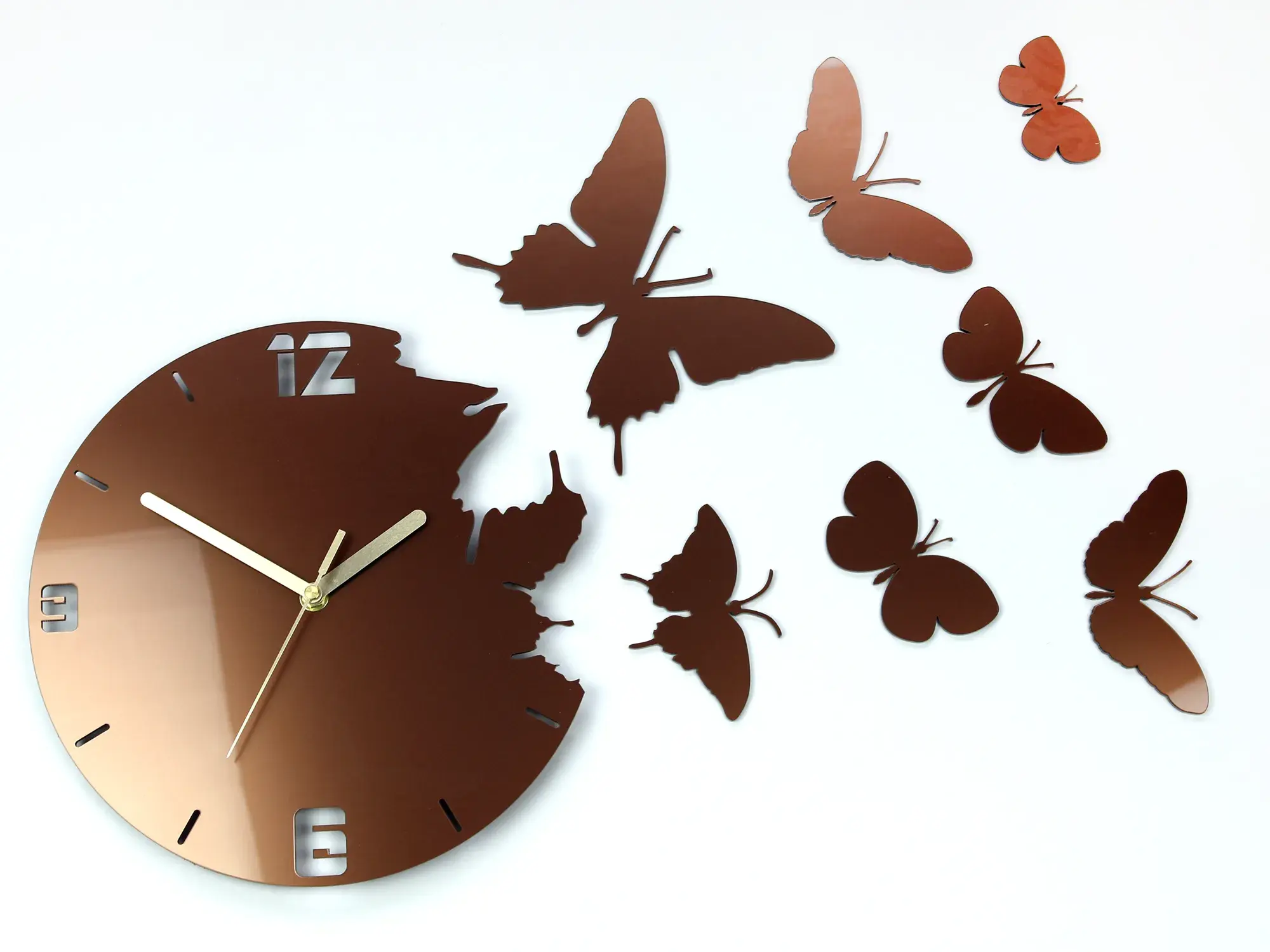 ModernClock 3D nalepovací hodiny Butterflies meděné