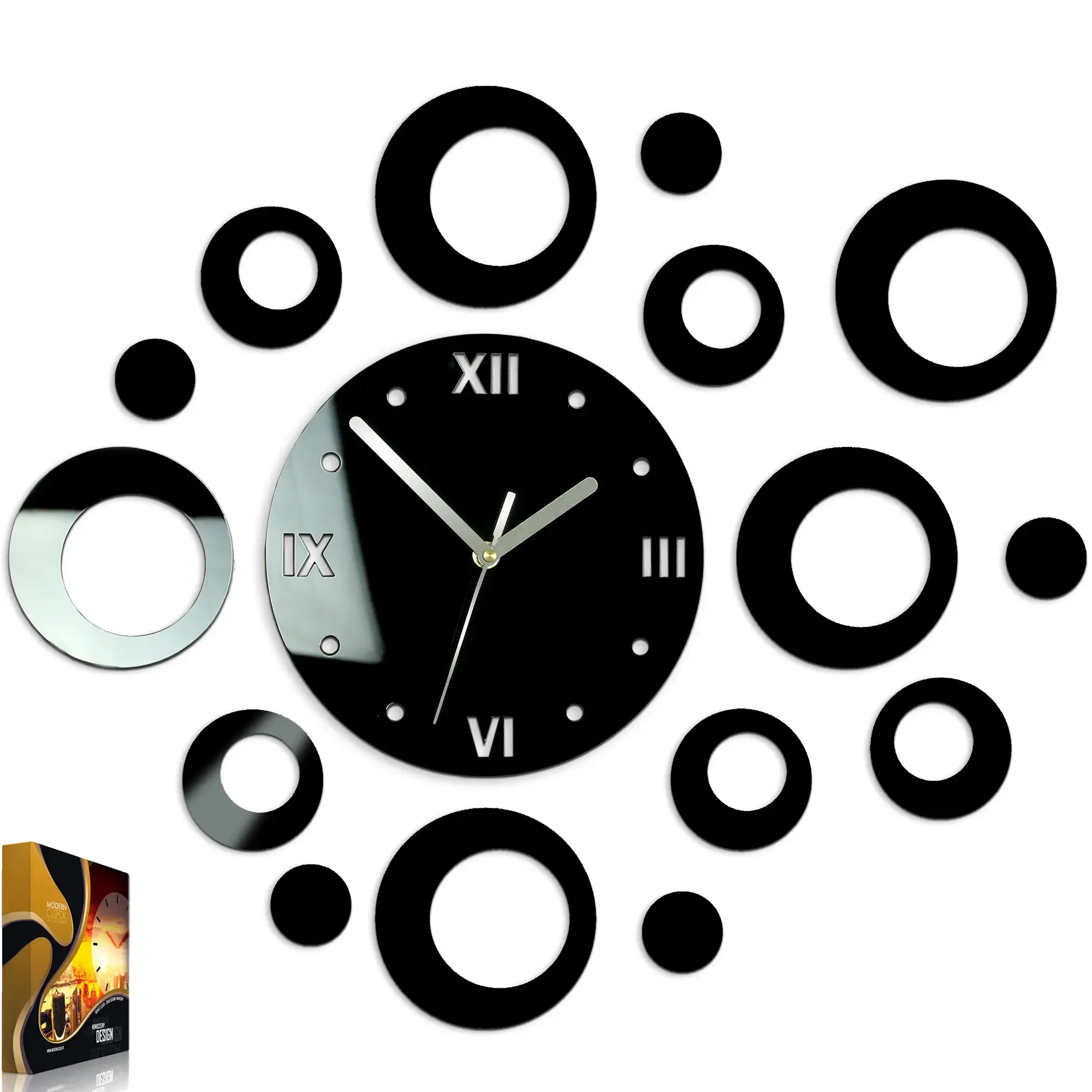 ModernClock 3D nalepovací hodiny Rings černé