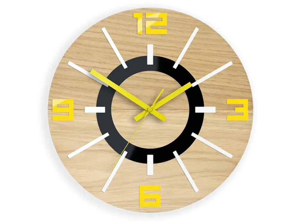 ModernClock Dřevěné nástěnné hodiny Alladyn 33,5 cm dub přírodní/žluté