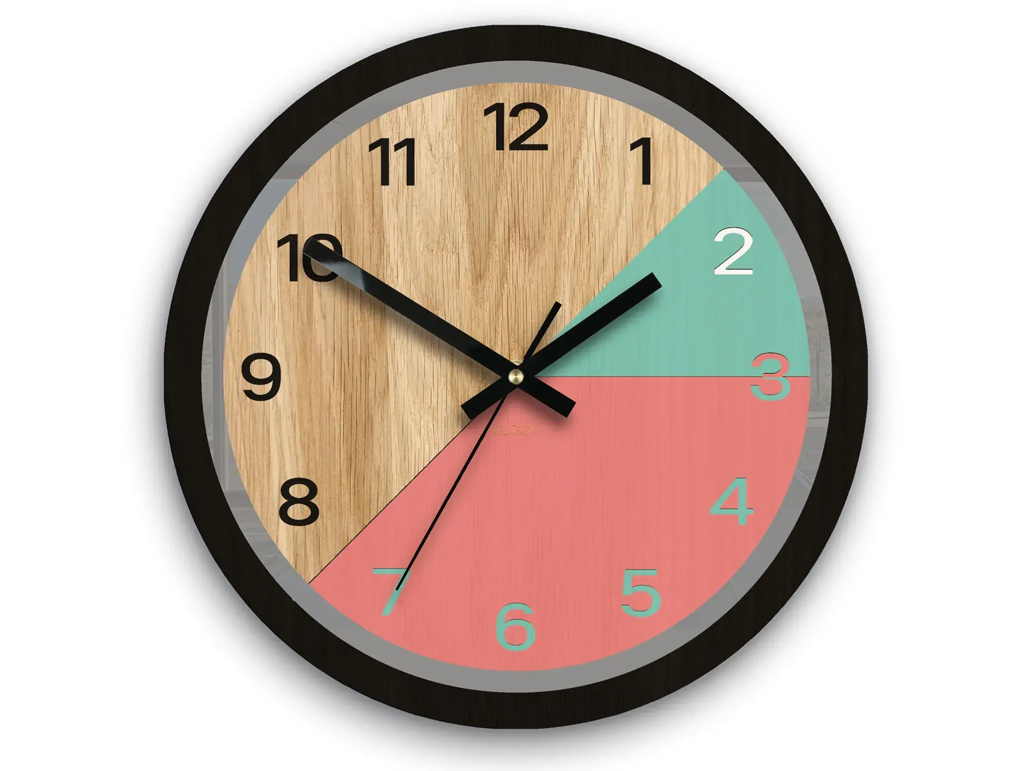 ModernClock Dřevěné nástěnné hodiny Paris 33 cm korálové/černé