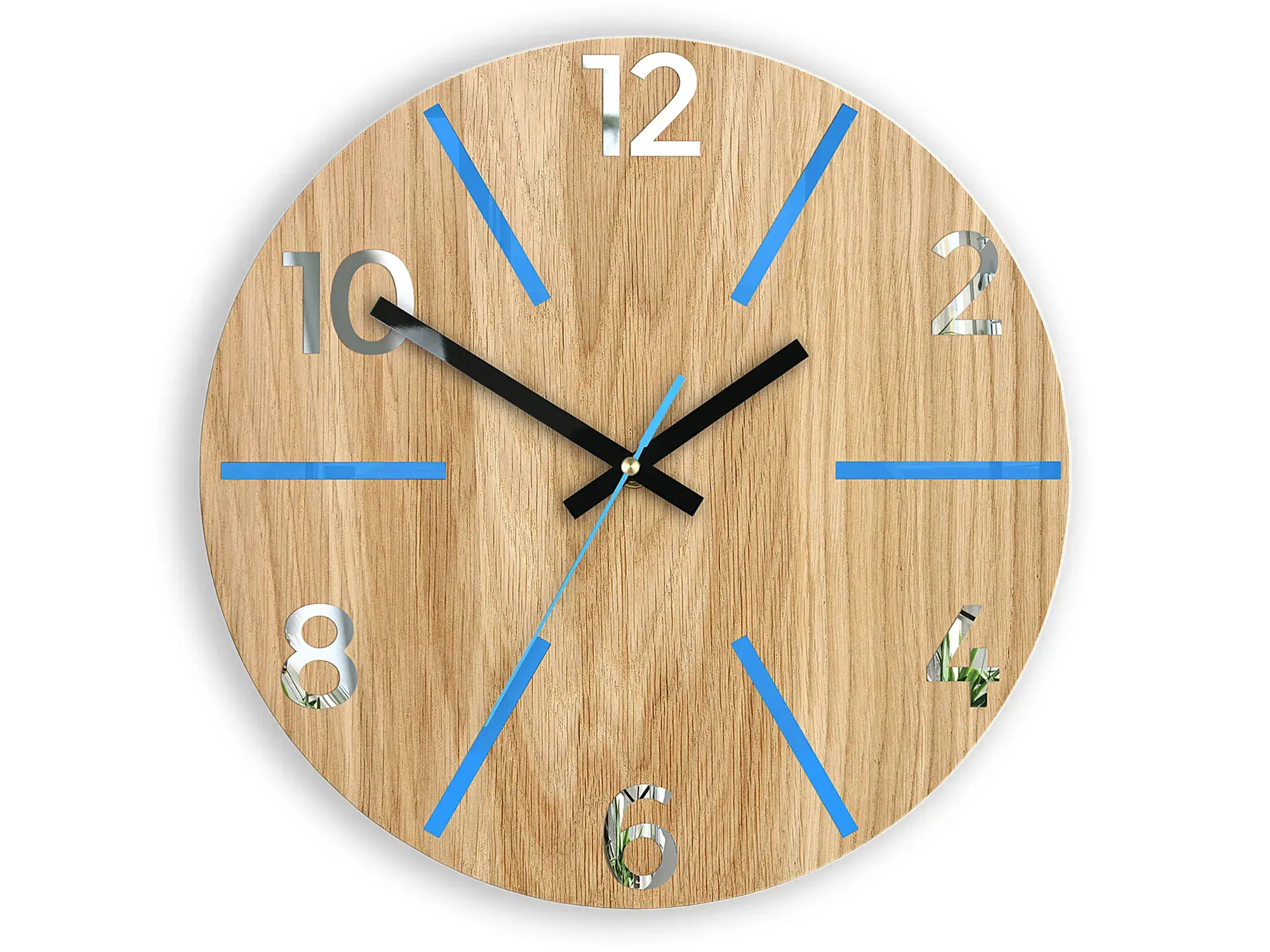 ModernClock Dřevěné nástěnné hodiny Aksel 33 cm dub přírodní/modré