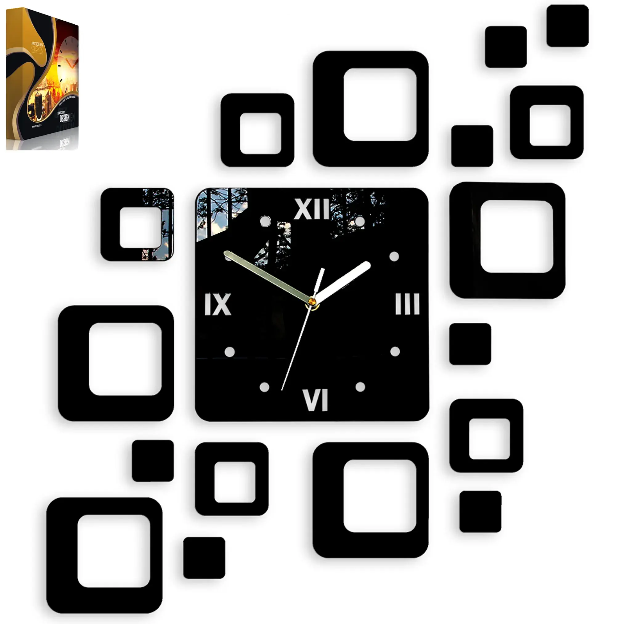 ModernClock 3D nalepovací hodiny Roman Quadrat černé