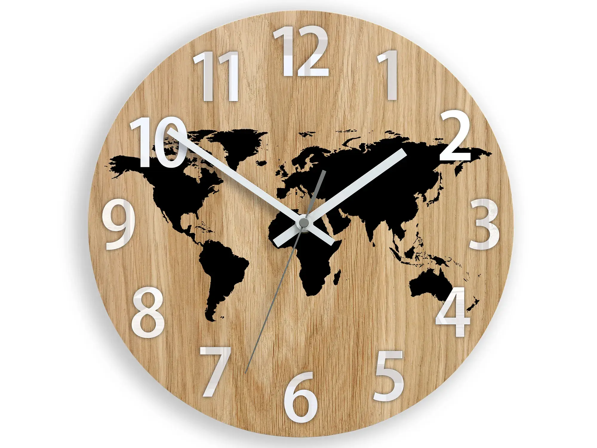 ModernClock Dřevěné nástěnné hodiny Mapa Wood 33 cm hnědé/černé