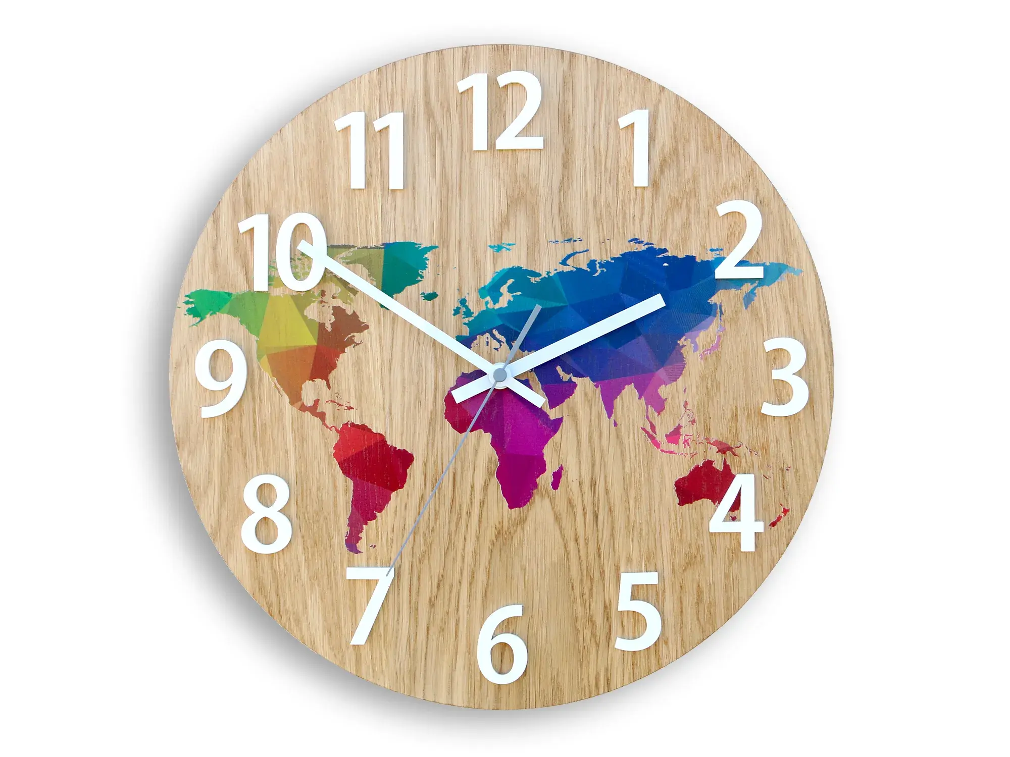 ModernClock Dřevěné nástěnné hodiny Mapa Wood 33 cm hnědé/barevné