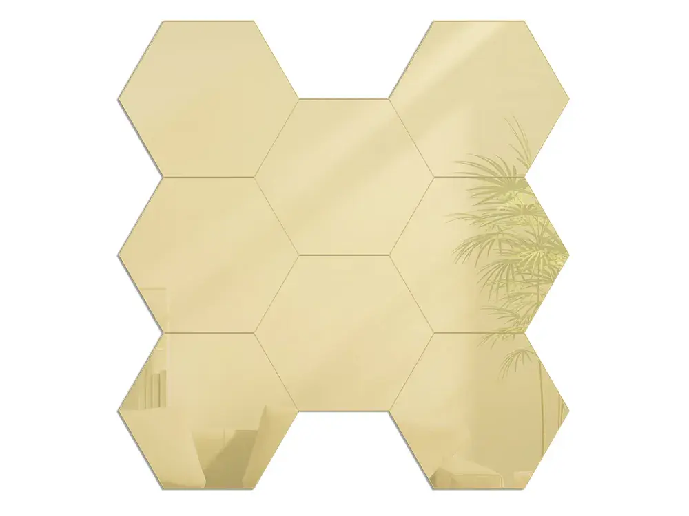 ModernClock Nástěnné samolepící zrcadlo Hexagon zlaté